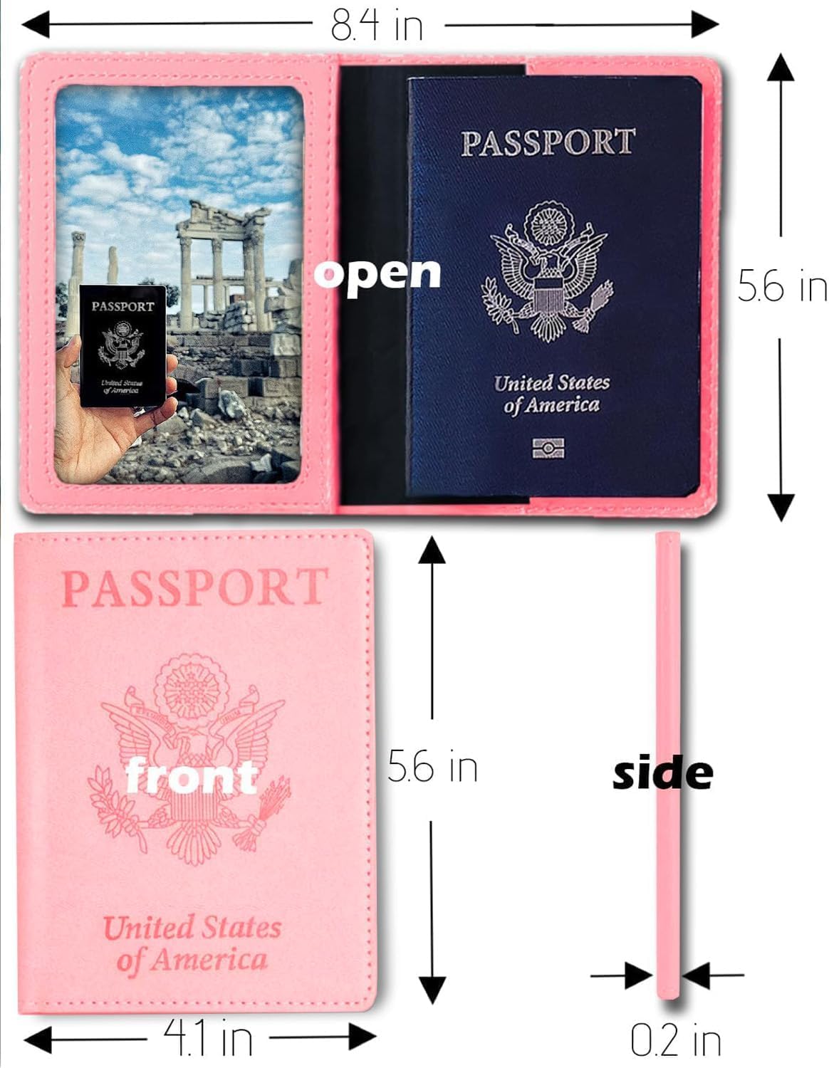 Sizobi Leather Passport Holder Covers, Passport Holder for Travel Women, RFID Blocking Wallet Case, International Travel Must Haves Travel Accessories for Women Men,Cruise Ship Essentials Gifts, Pink - Image 3