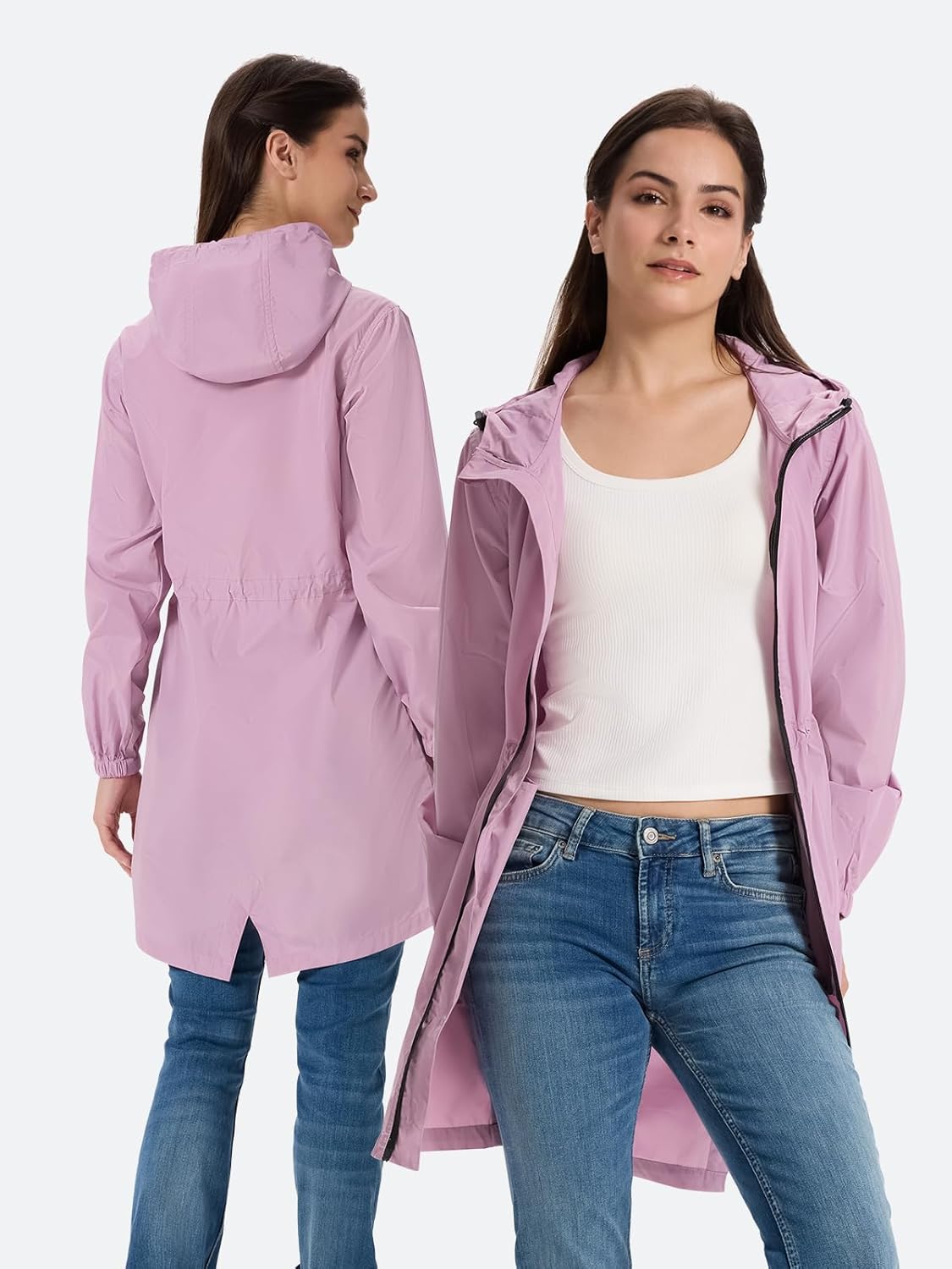 SaphiRose Women's Long Packable Raincoat Waterproof Rain Jacket Lightweight Outdoor Windbreaker with Hood - Image 7
