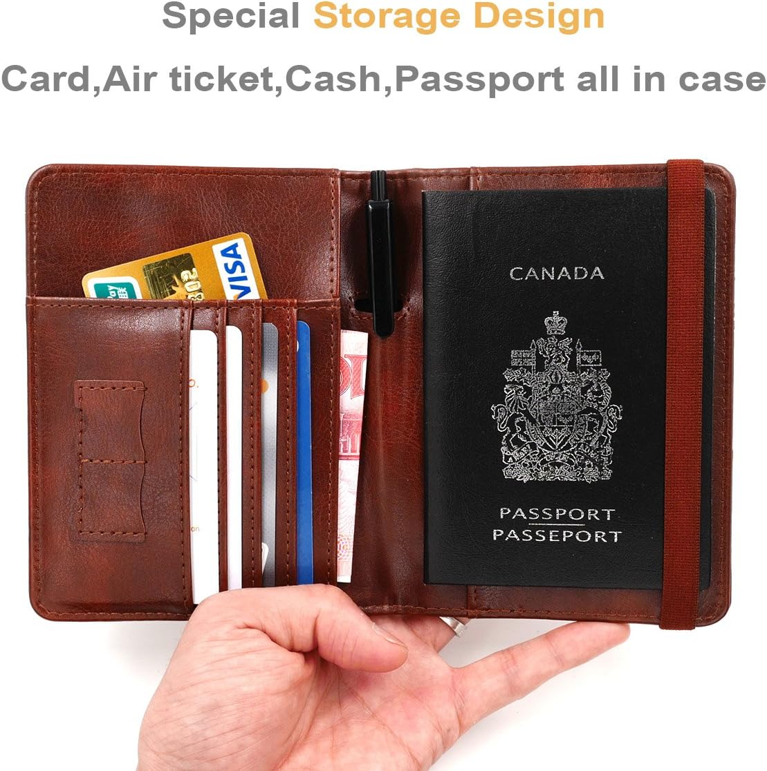 kandouren RFID Blocking Passport Holder Cover Case,Travel Luggage Passport Wallet Made with Brown Map Crazy Horse PU Leather for Men & Women - Image 3
