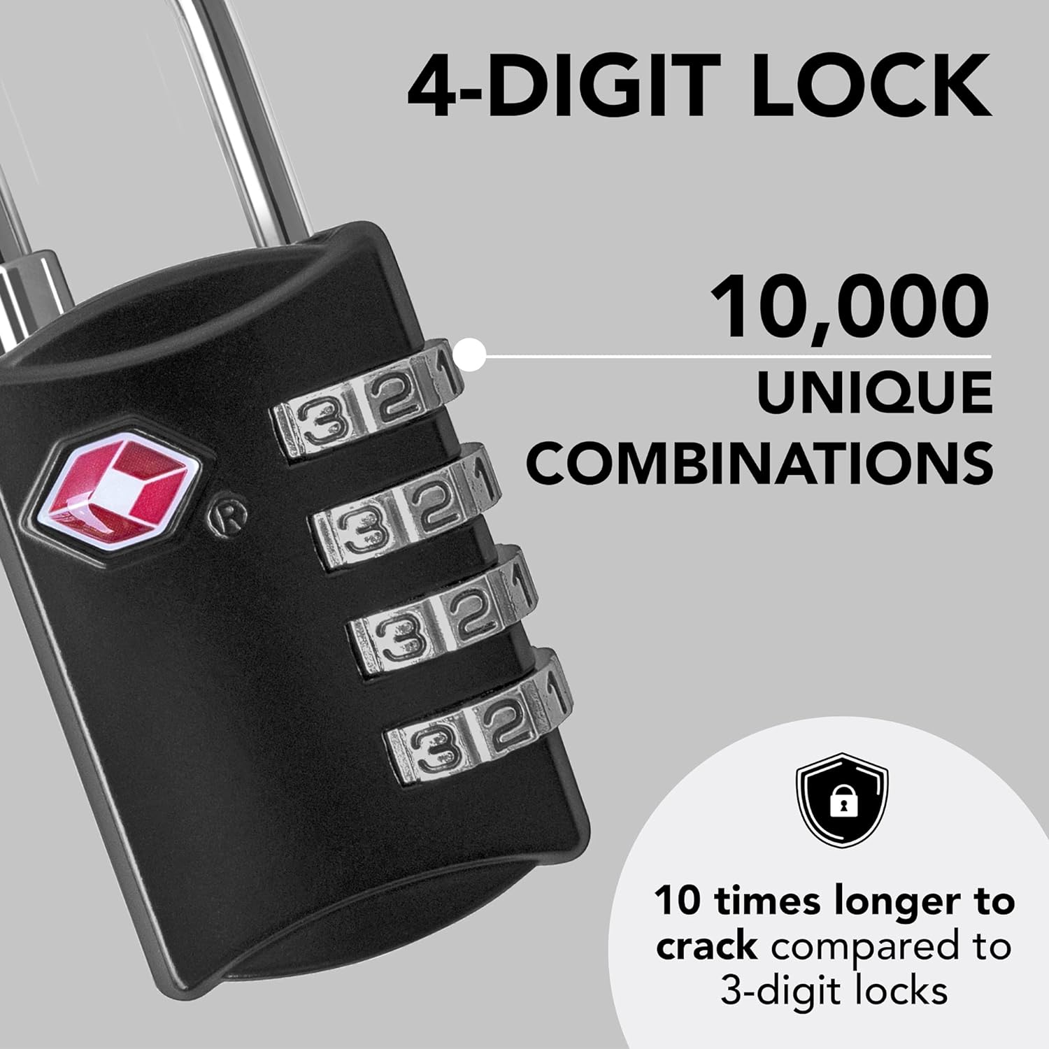 TSA Locks for Luggage, 2-Pc Durable Steel Padlock, Keyless Easy to Read 4-Digit Combination Lock for Backpacks, Travel Suitcases, Toolbox, Filing Cabinets, Baggage & Gym Locker, Black - Image 3