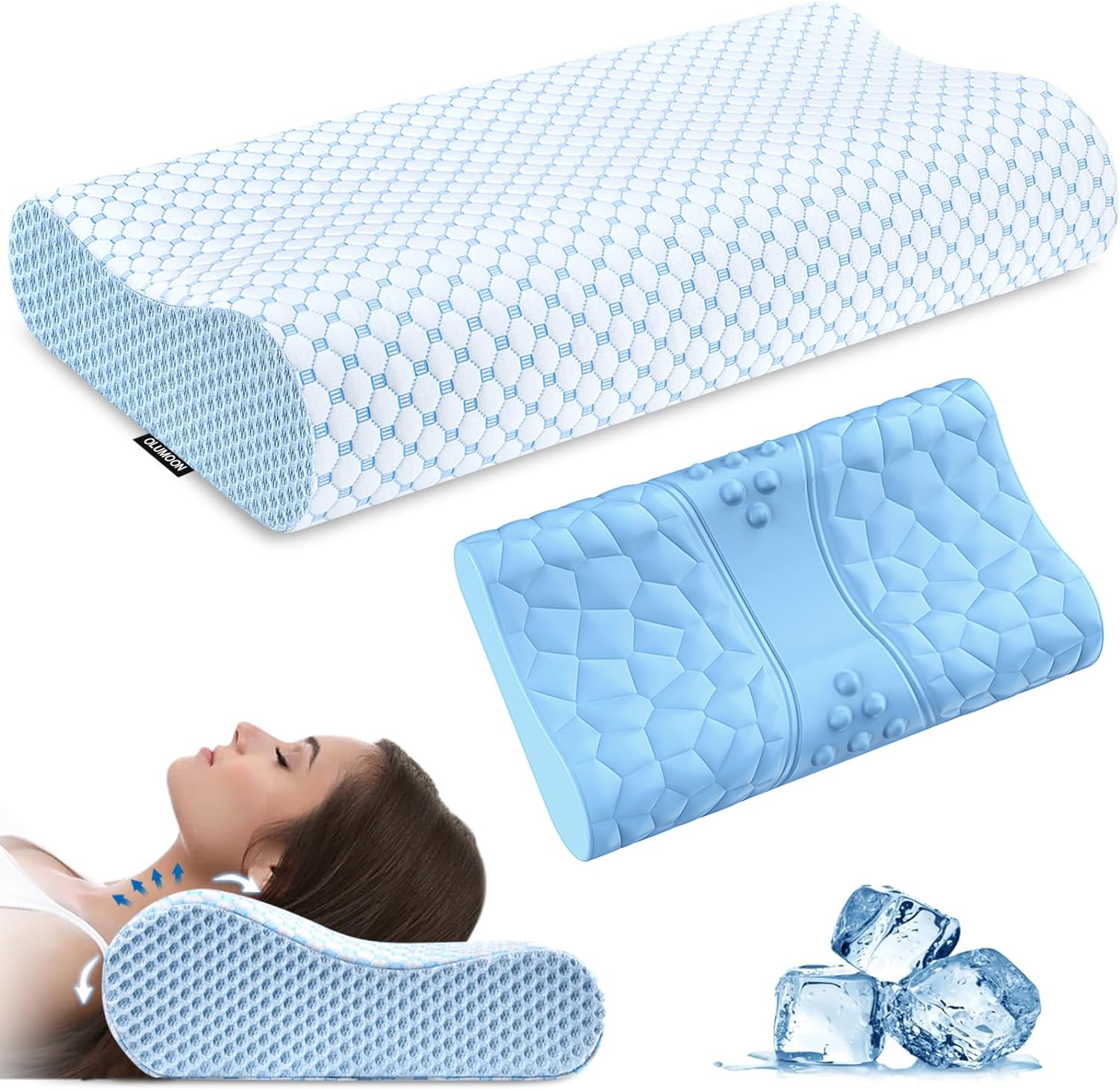 Neck Pillow Memory Foam Pillows - Cooling Neck Support Pillow for Pain Relief, Ergonomic Cervical Pillow for Sleeping, Orthopedic Contour Bed Pillow for Side, Back & Stomach Sleepers - Image 2