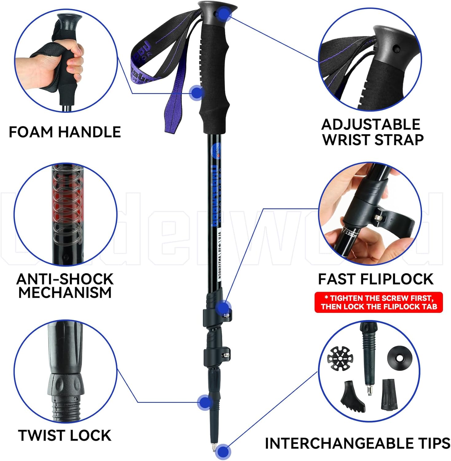 Collapsible Trekking Poles for Hiking 2 Pack - Adjustable Aluminum Hiking Poles, Lightweight Walking Sticks for Women, Men, Seniors, Kids, Trekking Sticks for Backpacking by Underwood Aggregator - Image 3