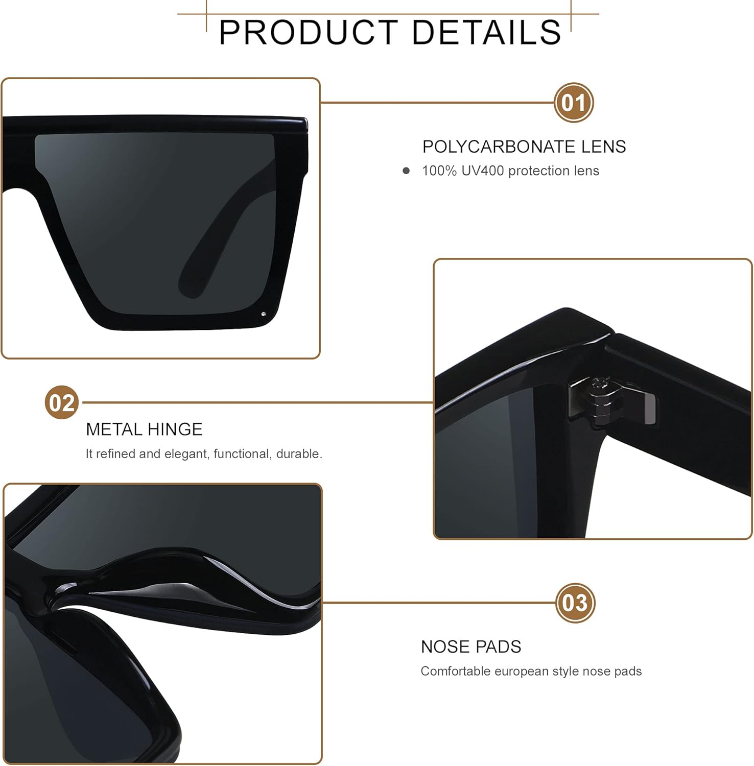 LYZOIT Square Oversized Sunglasses for Women Men Big Flat Top Fashion Shield Large UV Protection Rimless Shades - Image 4