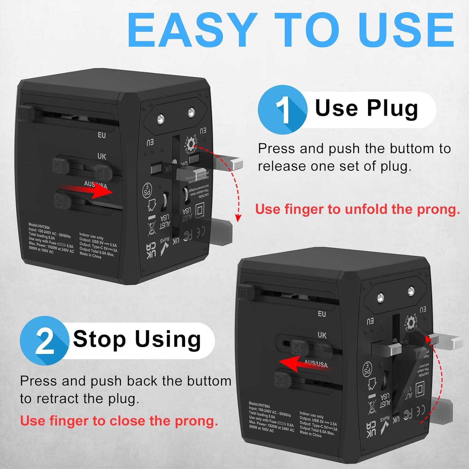 Universal Travel Adapter, 6-Port 6.0A 30W International Power Adapter with 4 USB-A, 2 USB-C Ports & 1 AC Outlet, European Travel Plug Adapter Travel Essentials(Type C/G/A/I) - Image 6