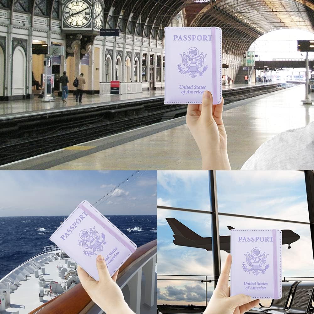 Passport Holder for Travel, Leather Passport Holder RFID Blocking Passport Cover Wallet Passport Case with Pen Holder Passport Holders for Travel Women Men Family Travels Must Haves Essentials,Purple - Image 8