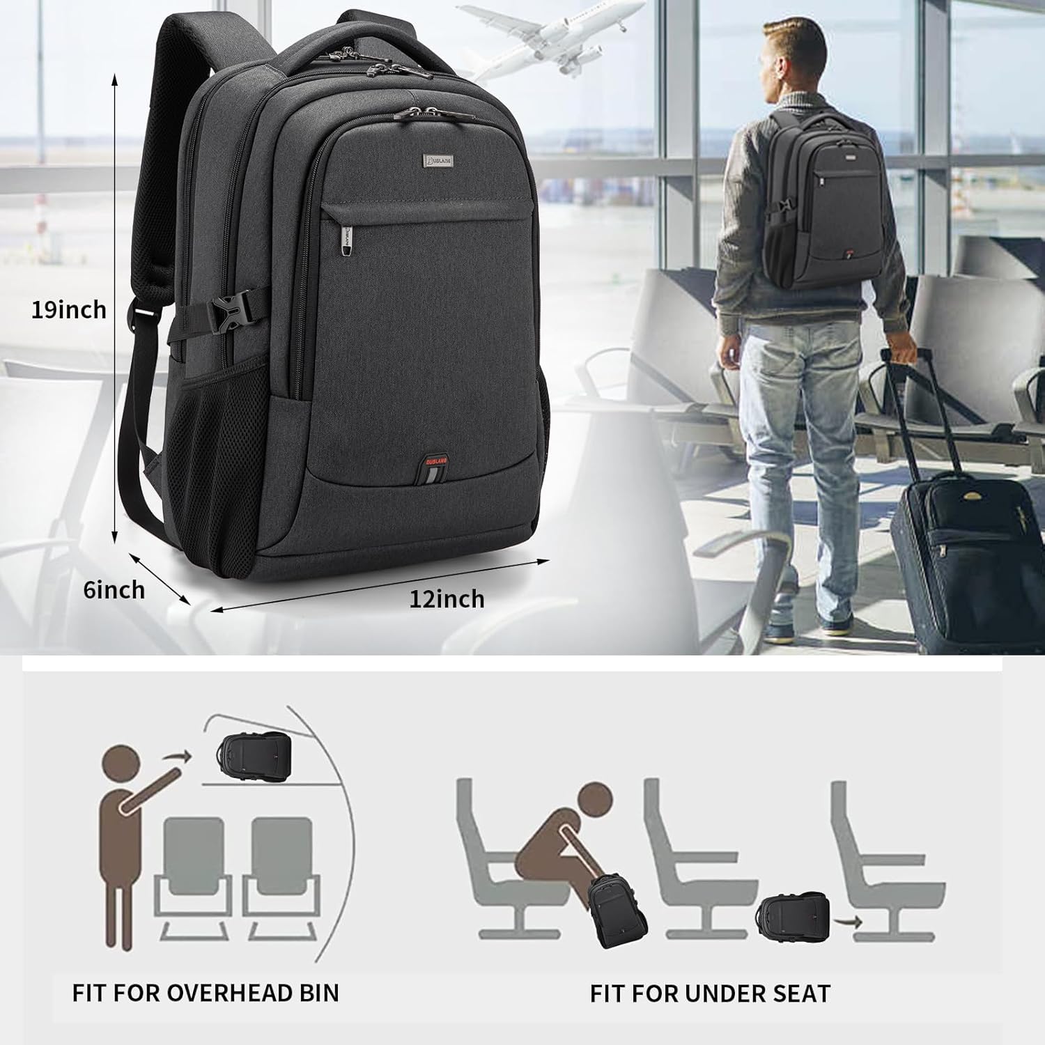DUSLANG 17 Inch Laptop Backpack for Travel Water Resistant College Backpack for Men/Women Laptop Bag with USB Charging Port,Black - Image 9