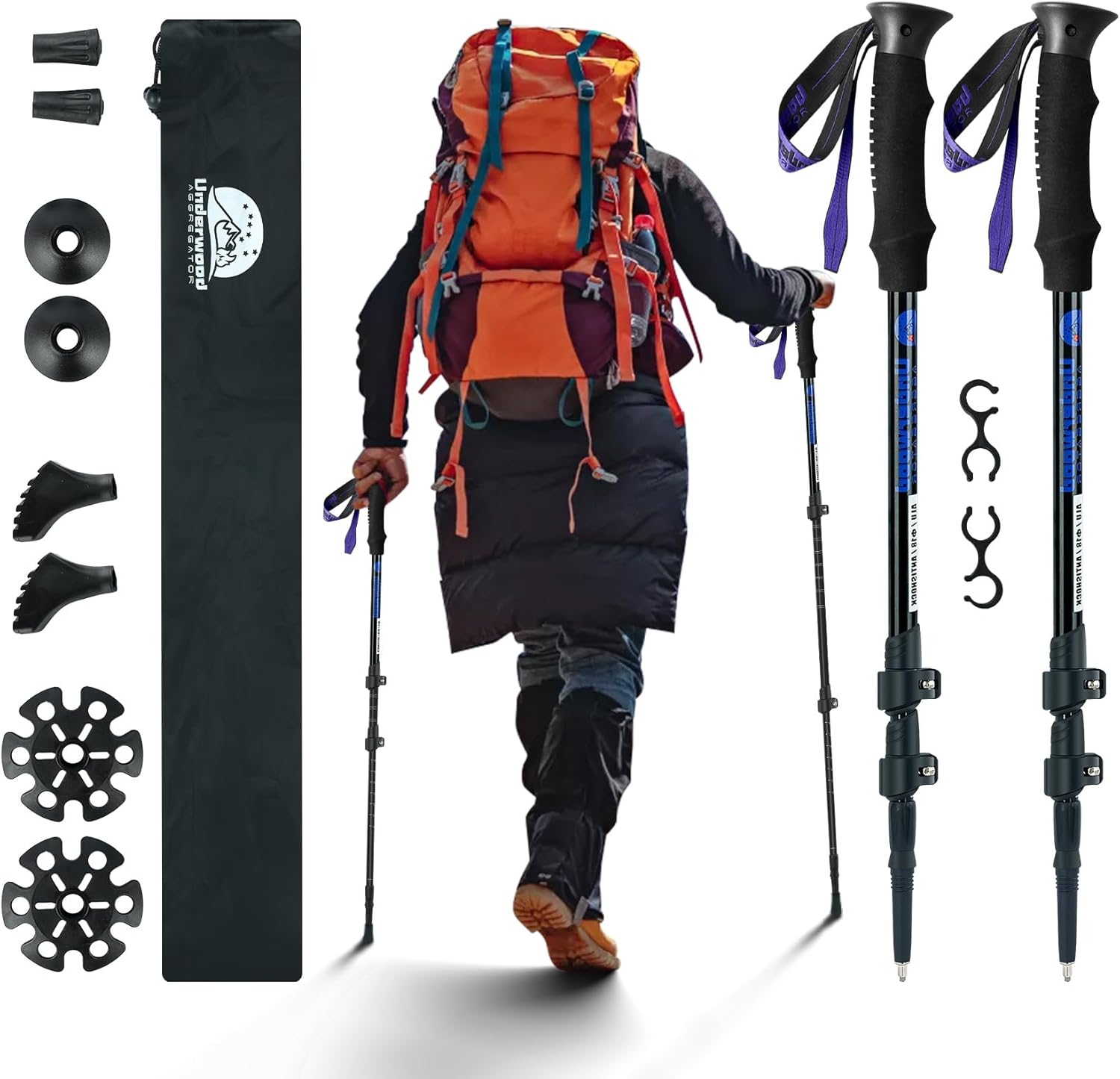 Collapsible Trekking Poles for Hiking 2 Pack - Adjustable Aluminum Hiking Poles, Lightweight Walking Sticks for Women, Men, Seniors, Kids, Trekking Sticks for Backpacking by Underwood Aggregator - Image 2