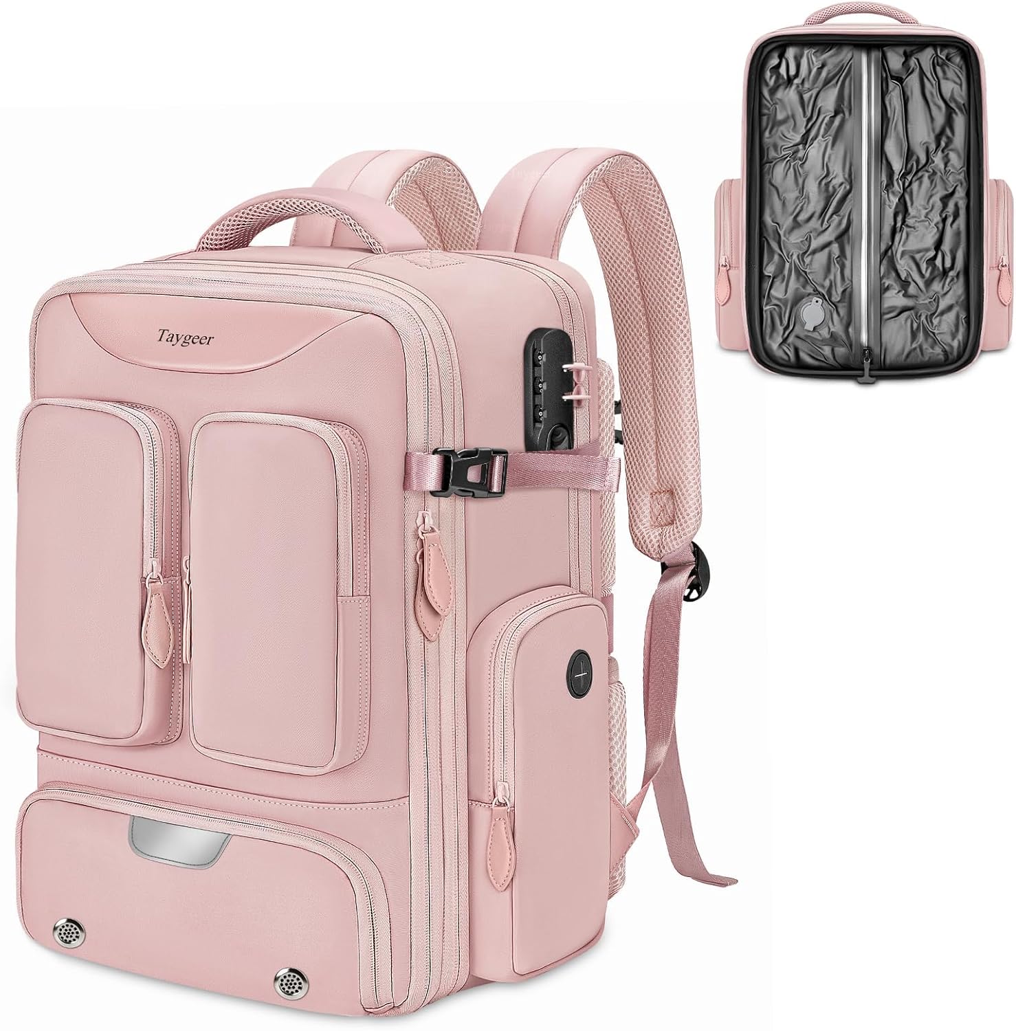 Taygeer Vacuum Backpack, Expandable Vacuum Seal Carry on Backpack with Rain Cover, 17'' laptop Compression Backpacks Travel with Shoe Compartment, TSA Approved Personal Item Compression Back Pack,Pink - Image 2