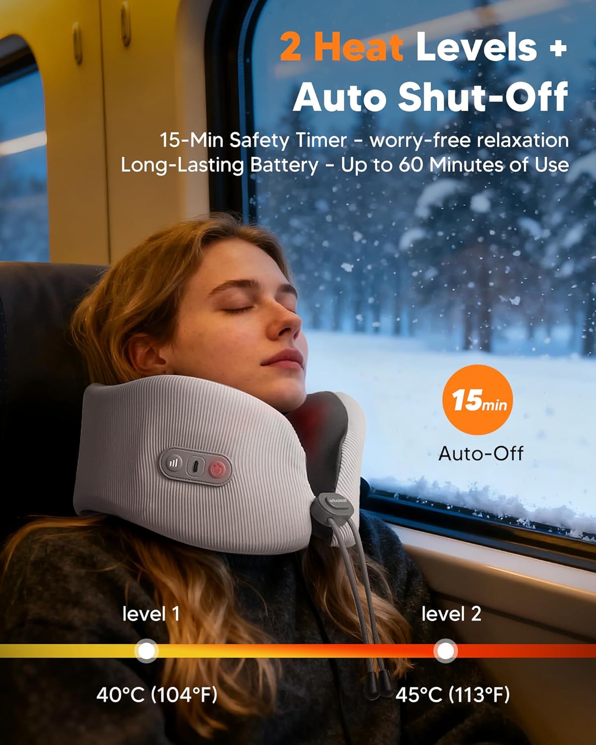 arboleaf Heated Neck Pillow for Travel, Memory Foam Airplane Pillow with Graphene Zoned Heating, USB-C Rechargeable, 360° Support — Comfort & Neck Pain Relief for Long Flights, Car & Office - Image 4