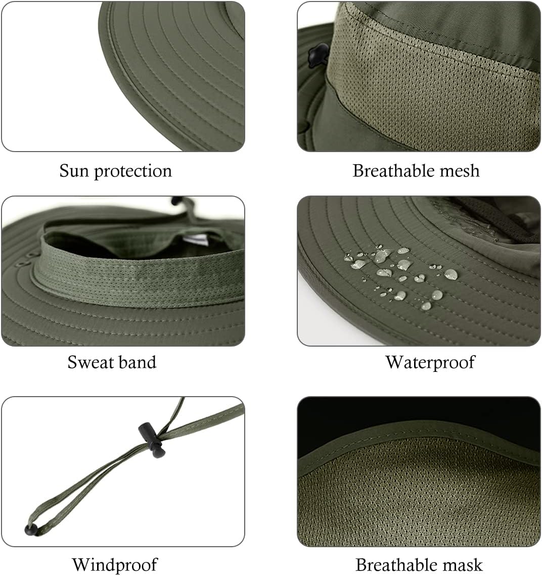 3 Pack Mens Outdoor Wide Brim Fishing Hat,UPF 50+ Sun Protection Cap with Face Neck Flap for Hiking & Garden - Image 6