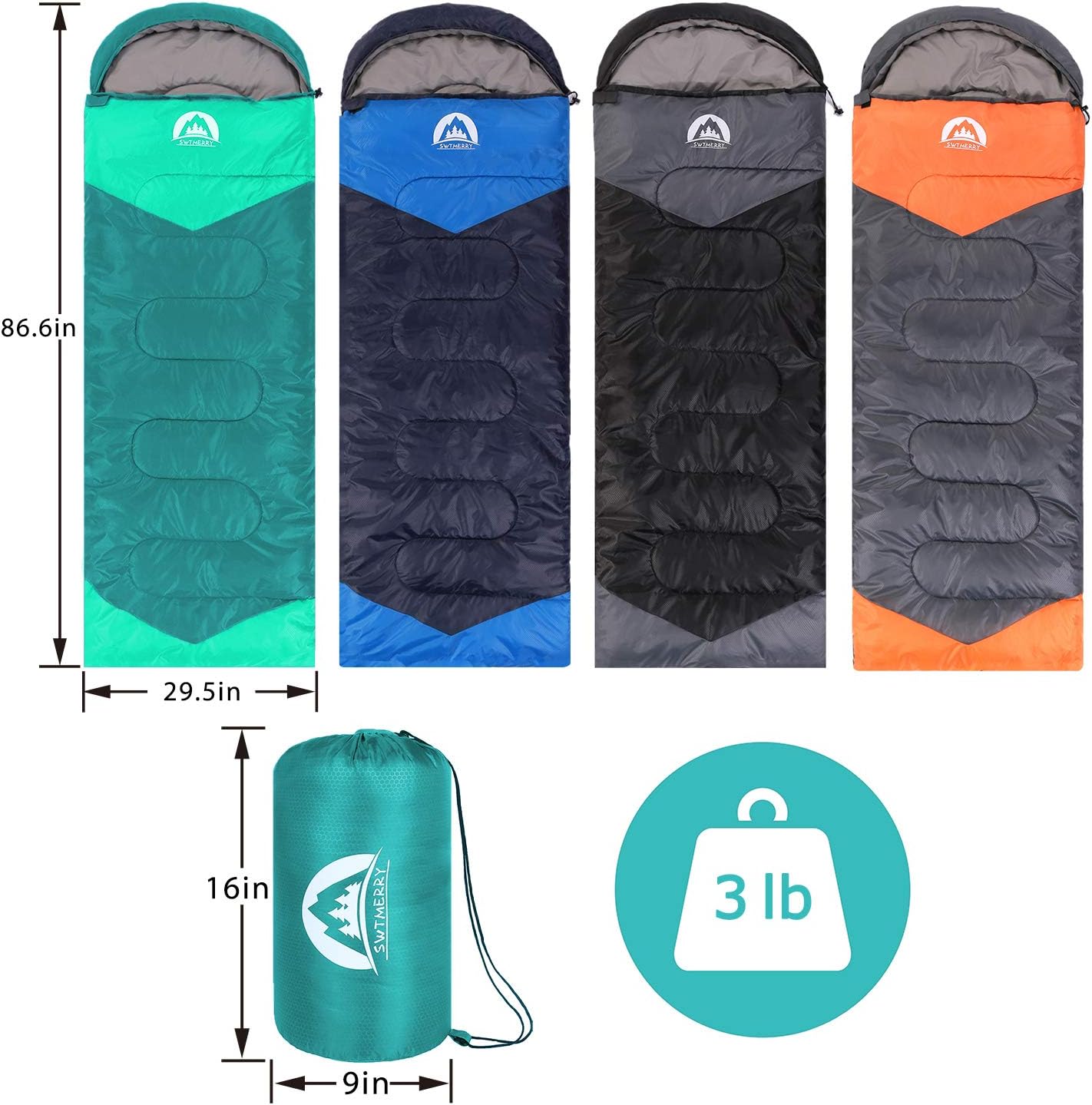 SWTMERRY Sleeping Bag 3 Seasons (Summer, Spring, Fall) Warm & Cool Weather - Lightweight,Waterproof Indoor & Outdoor Use for Kids, Teens & Adults for Hiking and Camping - Image 3