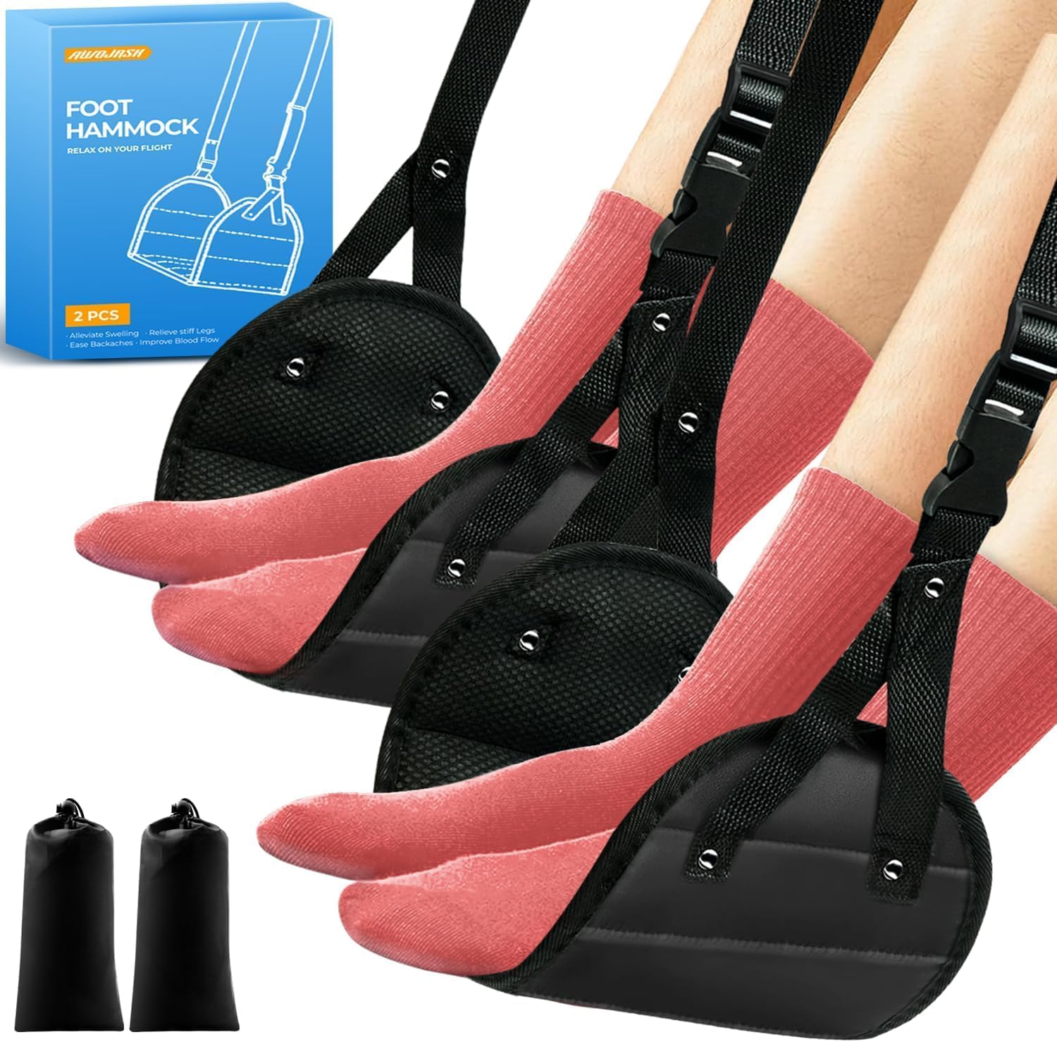 2-Pack Airplane Foot Hammock, Portable Leg Rest with Removable Cushion, Travel Essentials for Women and Men, Ergonomic Support for Car & Home - Image 2
