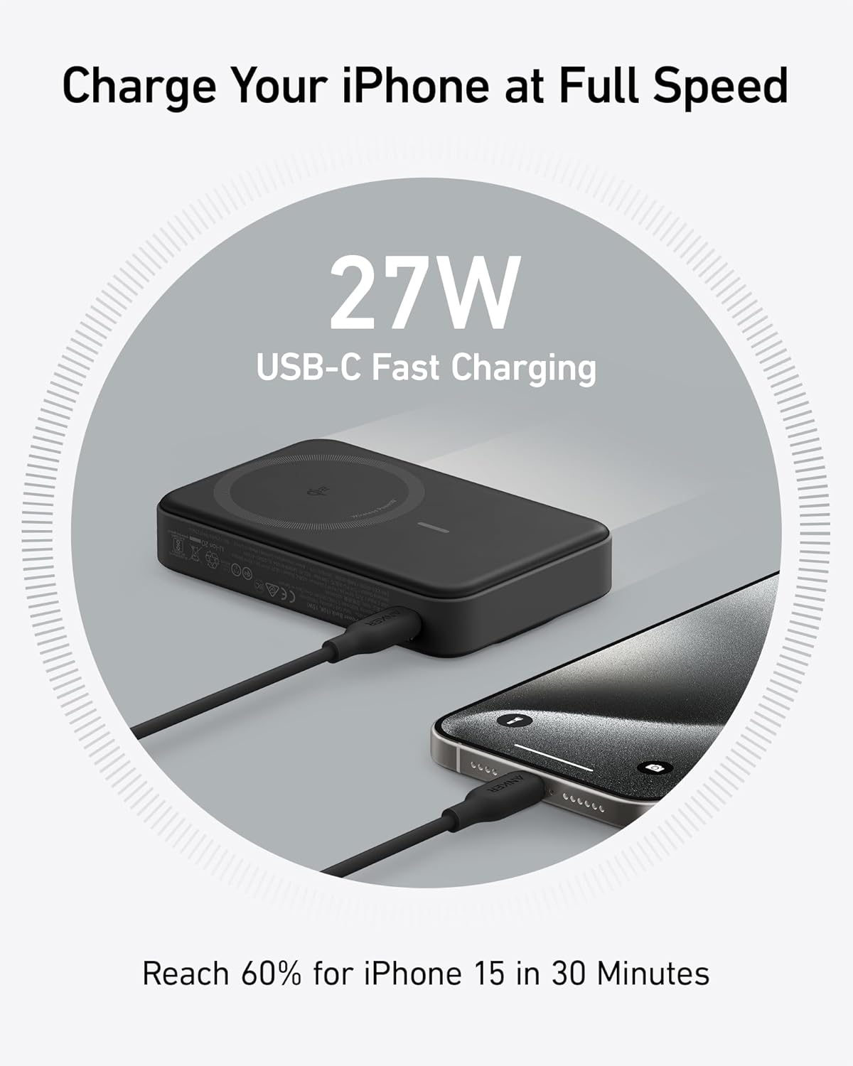 Anker MagGo Power Bank, Qi2 Certified 15W Ultra Fast MagSafe Compatible Mobile Charger, 10,000mAh Battery with Smart Display & Foldable Stand, for iPhone 17/16/15/14, Includes USB-C Cable - Image 6