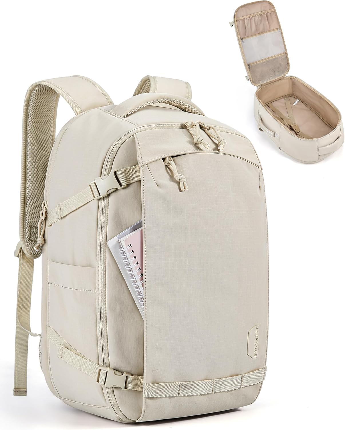 BAGSMART Blast Travel Backpack, 15.6 Inch Carry On Backpack Flight Approved, TSA Approved Personal Item Travel Bag, Water Resistant Weekender Bag Luggage Daypack, Beige - Image 2