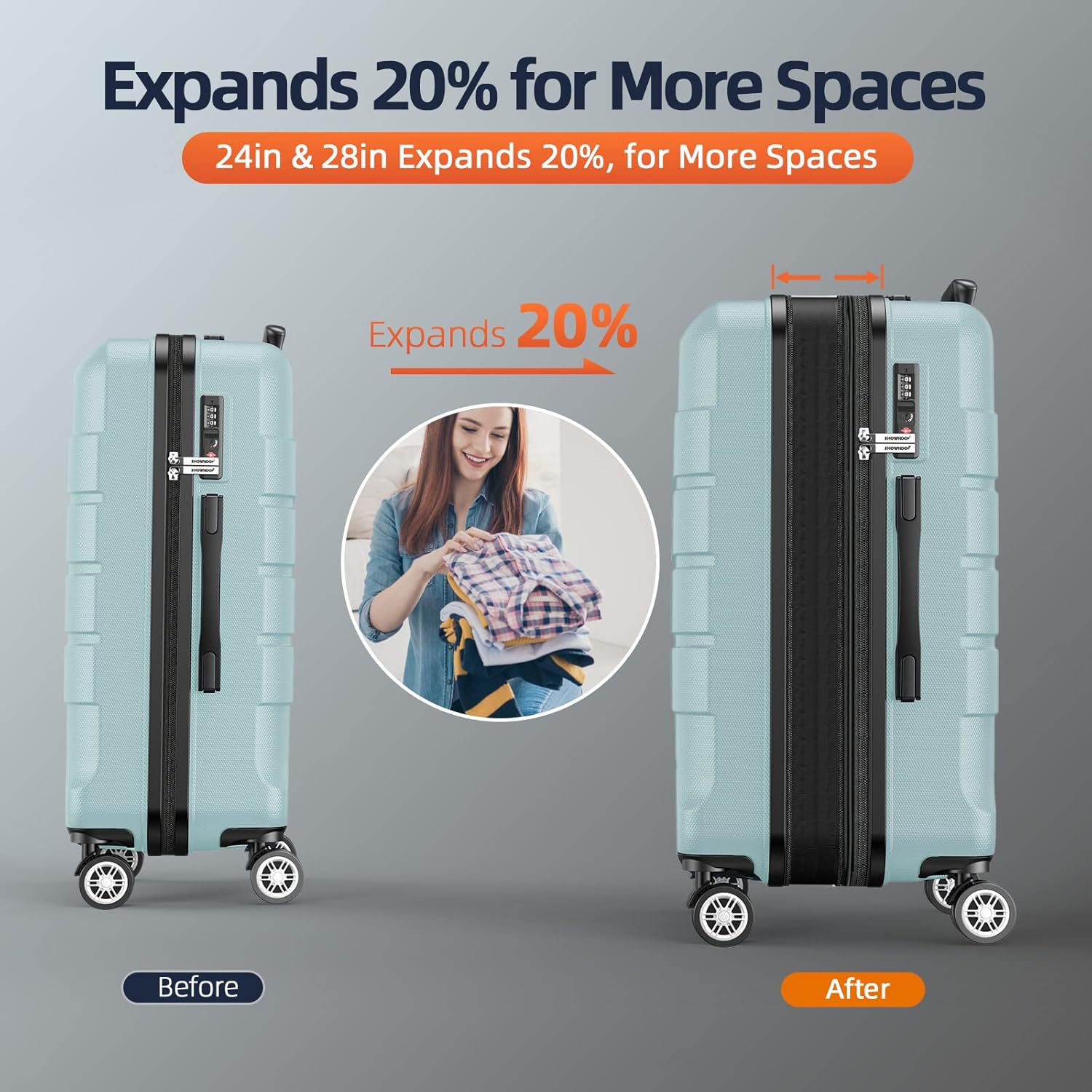 SHOWKOO Luggage Sets Expandable PC+ABS Durable Suitcase Double Wheels TSA Lock Mint Green - Image 6