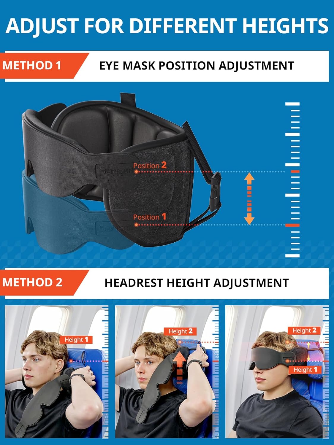 Travel Pillows for Airplanes, 360° Support Headrest Pillow with Eye Mask for Sleeping Long Flights, Travel Pillow for Car Road Trip, Car Headrest, Travel Accessories Stop Bobblehead, Black - Image 7