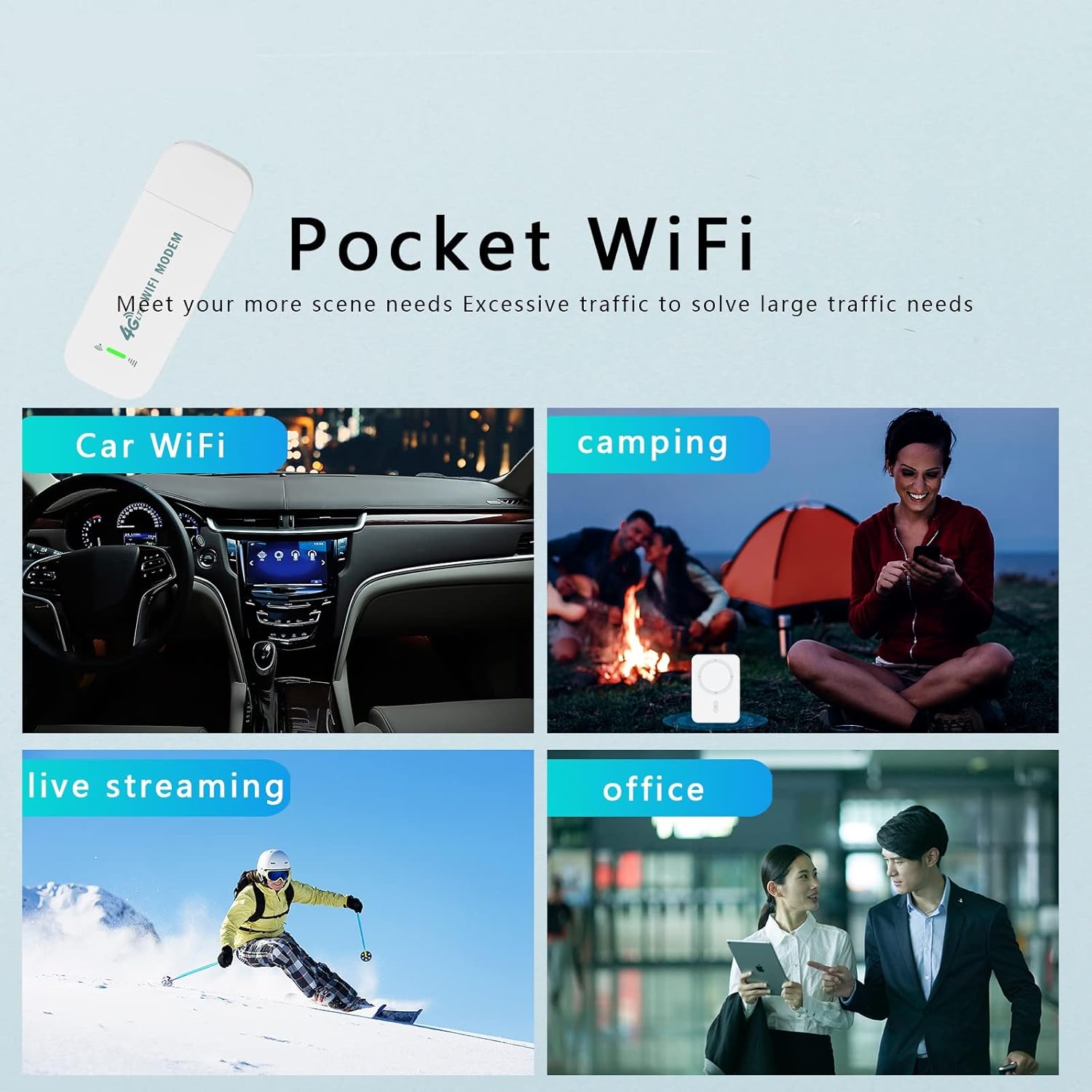 Portable Sim Hotspot 150Mbps 4G WiFi Dongle Unlocked Mobile WiFi Hotspot Wireless Network Hotspot Device LTE Modem Router Pocket Portable WiFi Hotspot for Travel Long Distance - Image 7