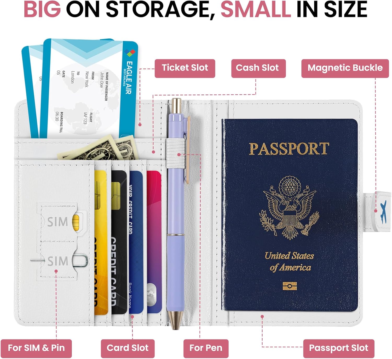 Passport Holder for Travel Essentials, RFID Blocking Leather Cover Wallet with Magnetic Closure, Aesthetic & Cute Passport Book Case for Women and Men - Wildflower - Image 3