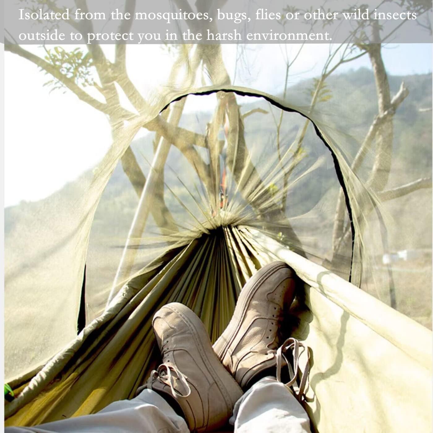 Hammocks for Outside with Mosquito Net,Camping Hammock Lightweight Portable Parachute 2 Person Outdoor Hammock for Indoor Backpacking Survival Travel Patio Army Green - Image 8