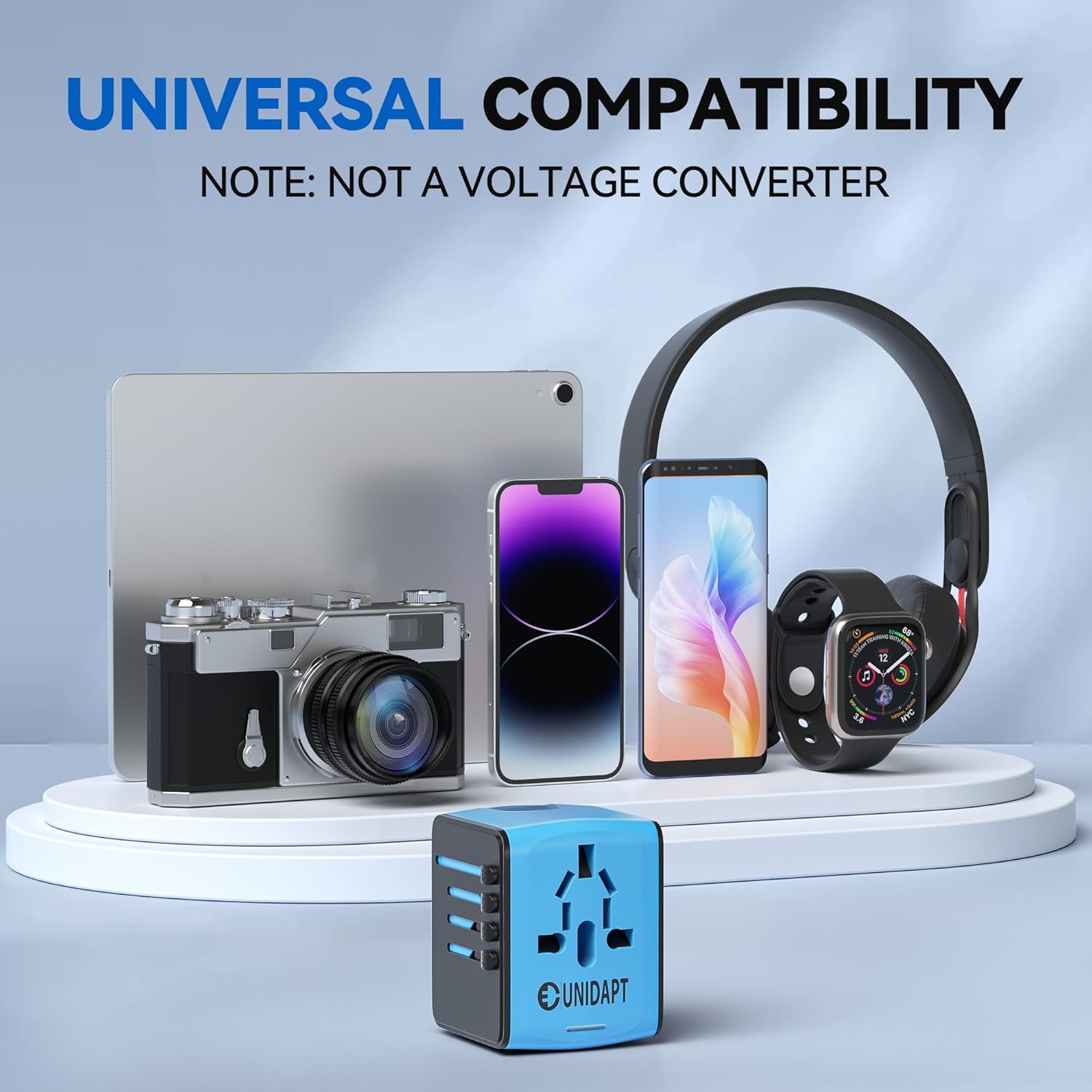 Unidapt Universal Travel Adapter, International Plug Adapter Fast 2,4A 4-USB European Power Plug, AC Wall Charger - Worldwide Outlet for Europe US USA UK EU AUS, Blue - Image 7