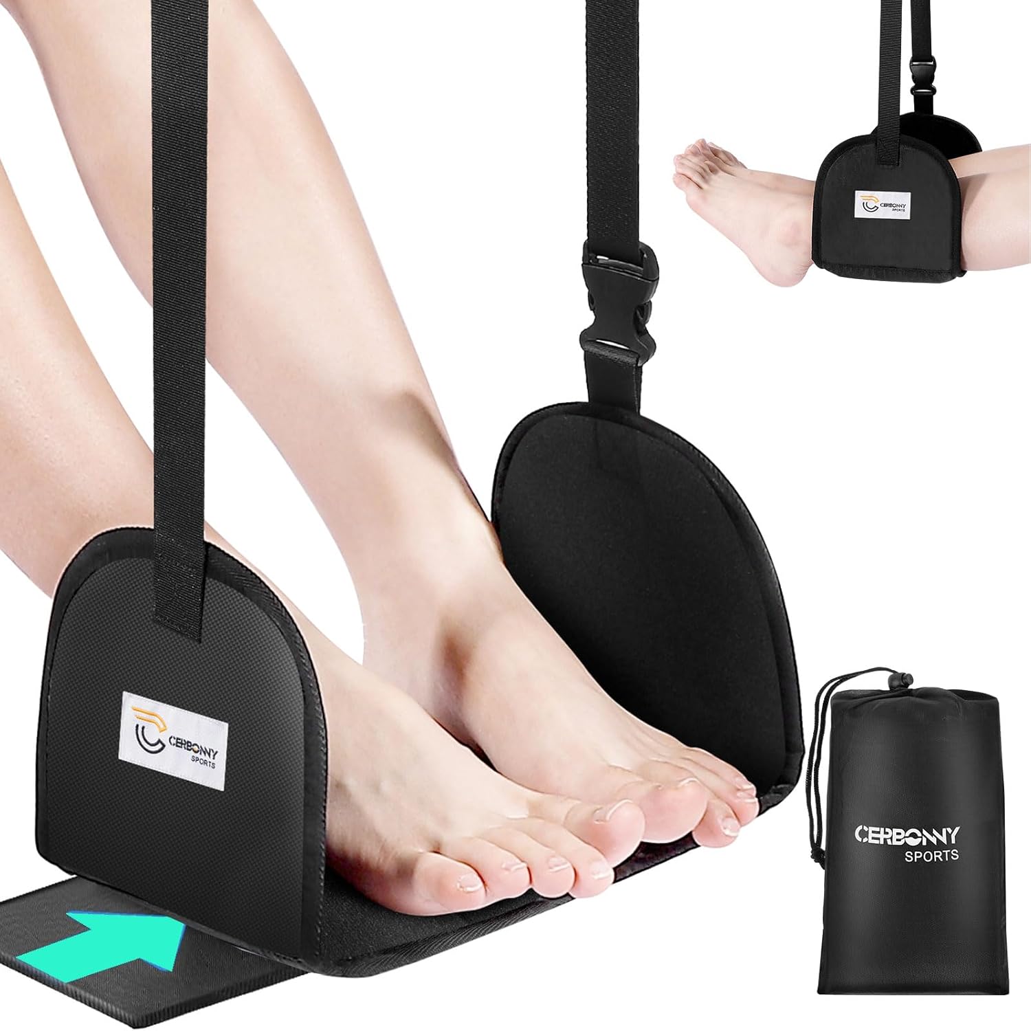 CERBONNY Airplane Foot Rest - Portable and Adjustable Foot Hammock, Travel Flight Essential for Relaxing Your Feet During Journeys - Office Footrests (Black) - Image 2
