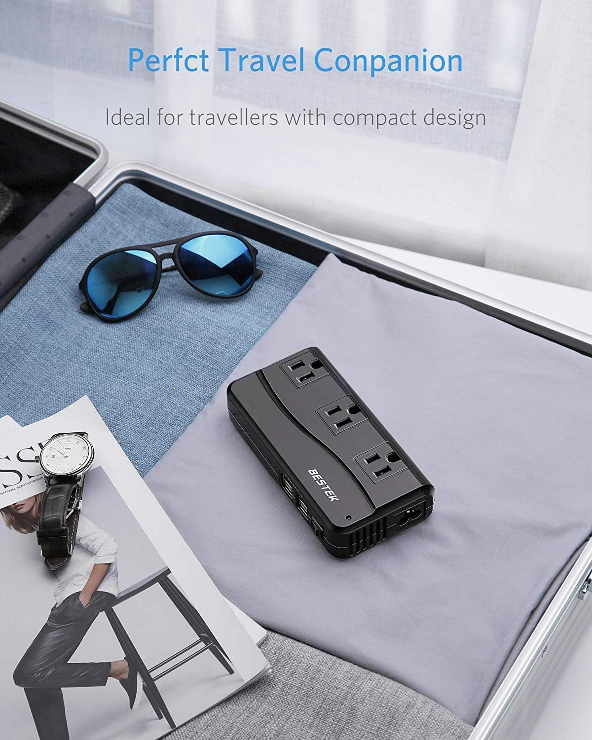 BESTEK Universal Travel Adapter 100-220V to 110V Voltage Converter 250W with 6A 4-Port USB Charging 3 AC Sockets and EU/UK/AU/US/India Worldwide Plug Adapter (Black) - Image 6