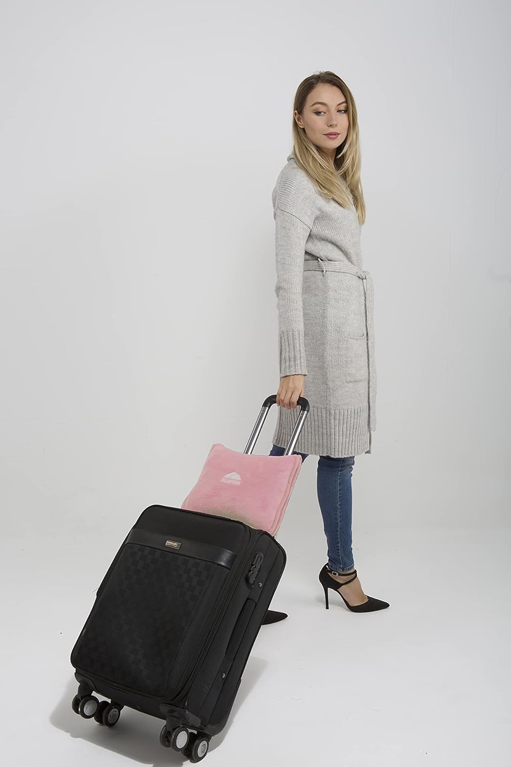 BlueHills Premium Soft Travel Blanket Pillow Airplane Blanket in Soft Bag case with Hand Luggage Belt and Carabiner Compact Pack Large Cozy Portable for Plane Car Train Transit Light Pink T020 - Image 7