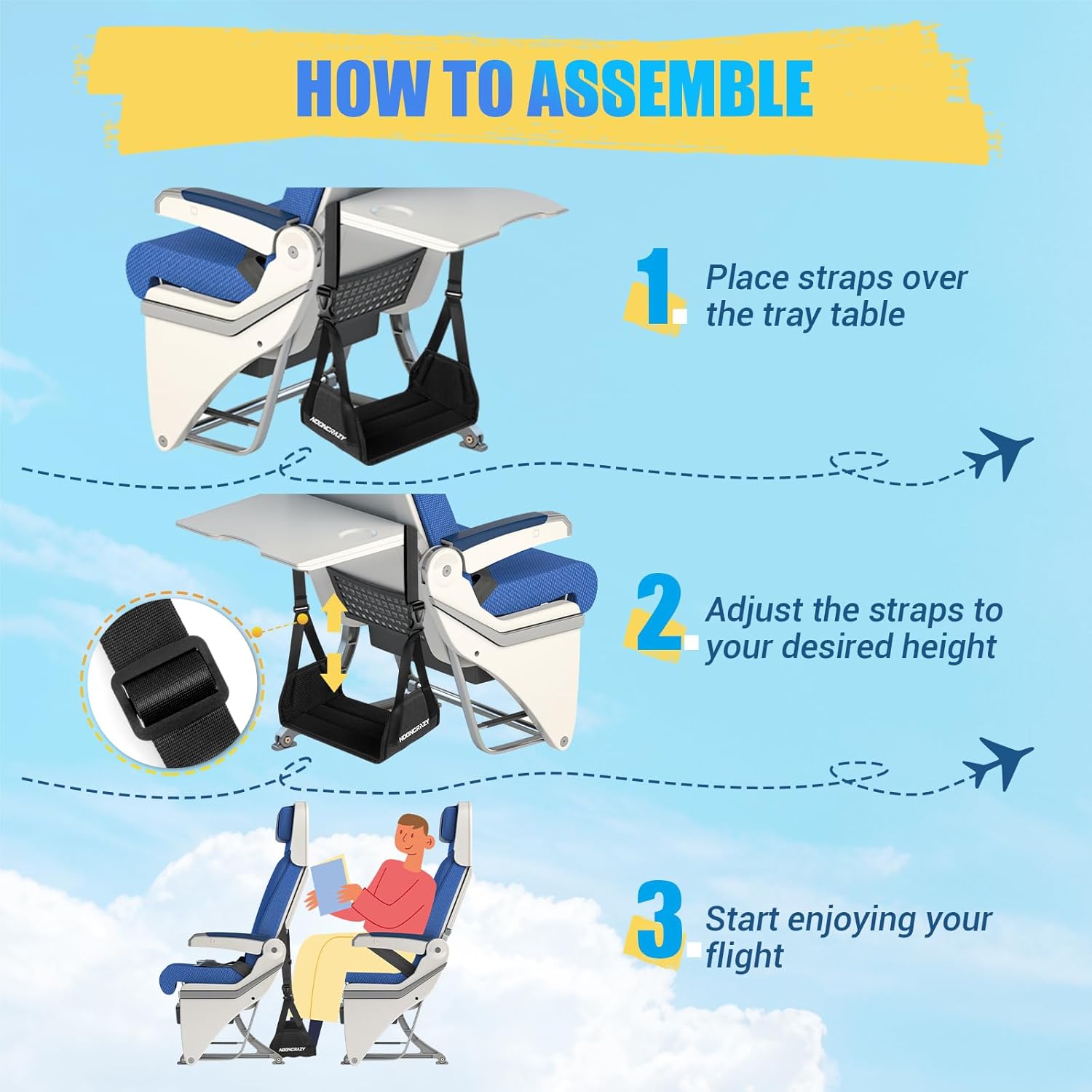 Airplane Foot Hammock, No Collapse Foot Rest for Plane Travel with Extended Adjustment Strap, Portable Desk Foot Hammock with Thickened Foam, Foot Sling Travel Essentials to Relax Your Feet - Image 5