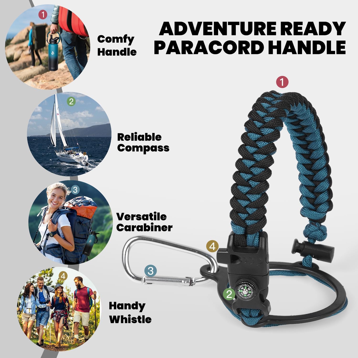 Insulated Water Bottle 40 oz, Triple Wall Vacuum Stainless Steel (Cold for 48 Hrs), Leak Proof & Non-BPA, Modern Water Flask Jug with Paracord Handle & Straw Spout Lids, Indigo/Black - Image 5