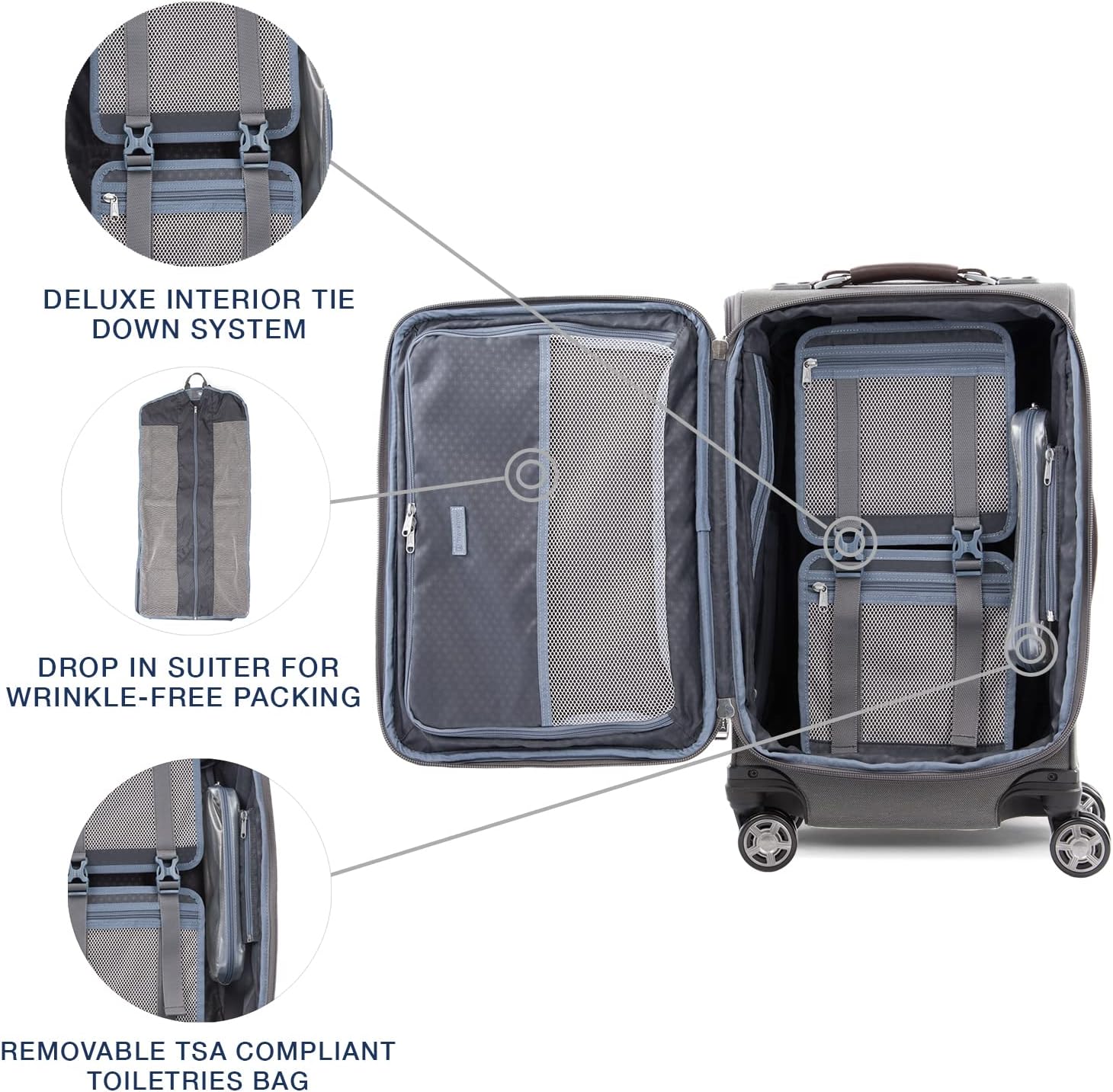 Travelpro Platinum Elite Softside Expandable Carry on Luggage, 8 Wheel Spinner Suitcase, USB Port, Suiter, Men and Women, Vintage Grey, Carry On 21-Inch - Image 6