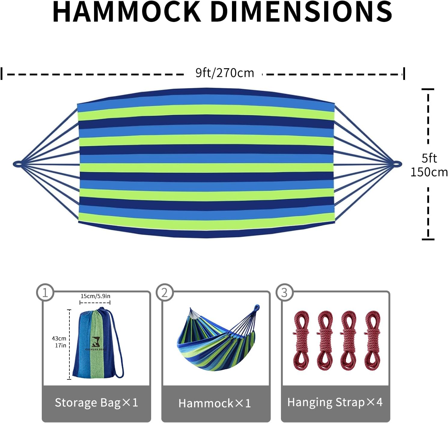 Camping Hammock Comfortable Fabric Hammocks with Tree Straps for Travel Patio Garden, Hanging Sturdy Indoor/Outdoor Hammock Up to 660lbs Portable Hammocks with Travel Bag - Image 6