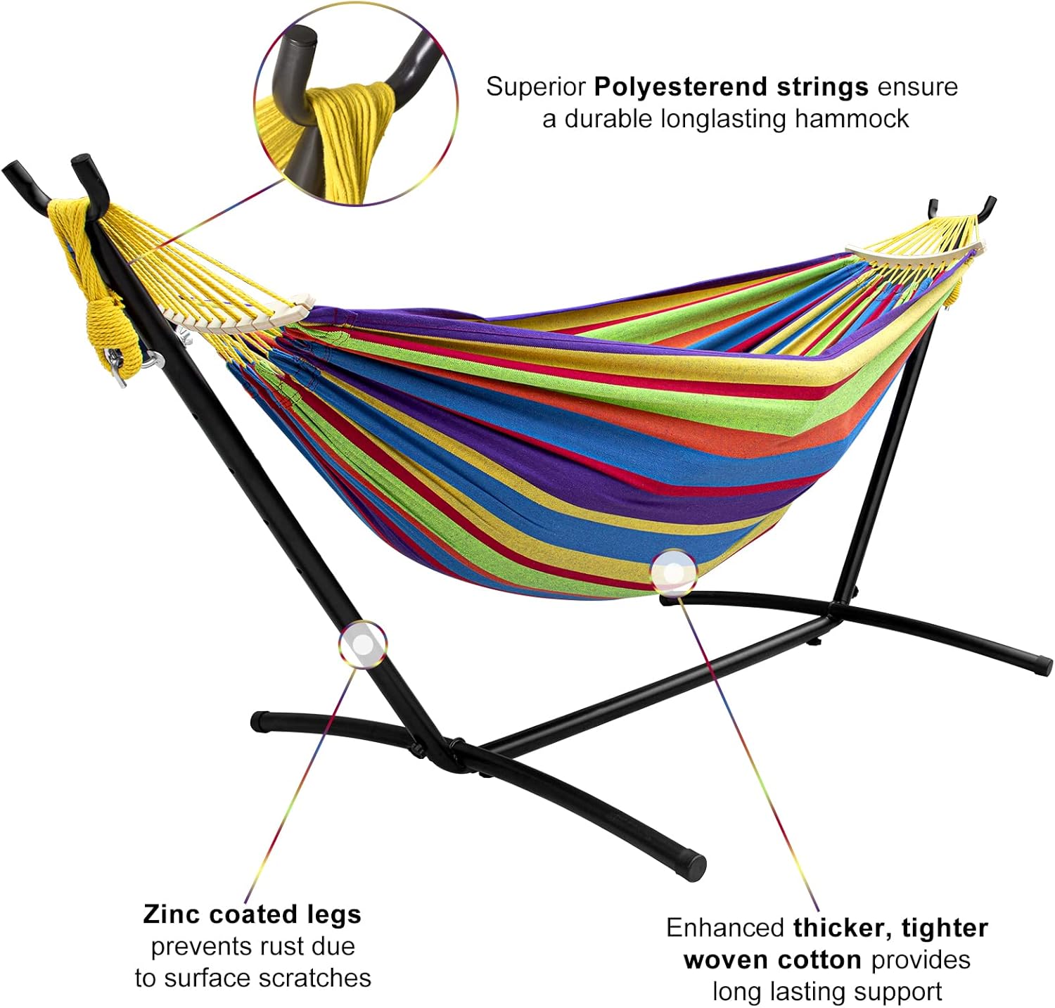 SZHLUX Double Hammock with Stand for Outside 450lb Capacity Steel Stand, Premium Carry Bag Included and Two Anti Roll Balance Beam - Image 6
