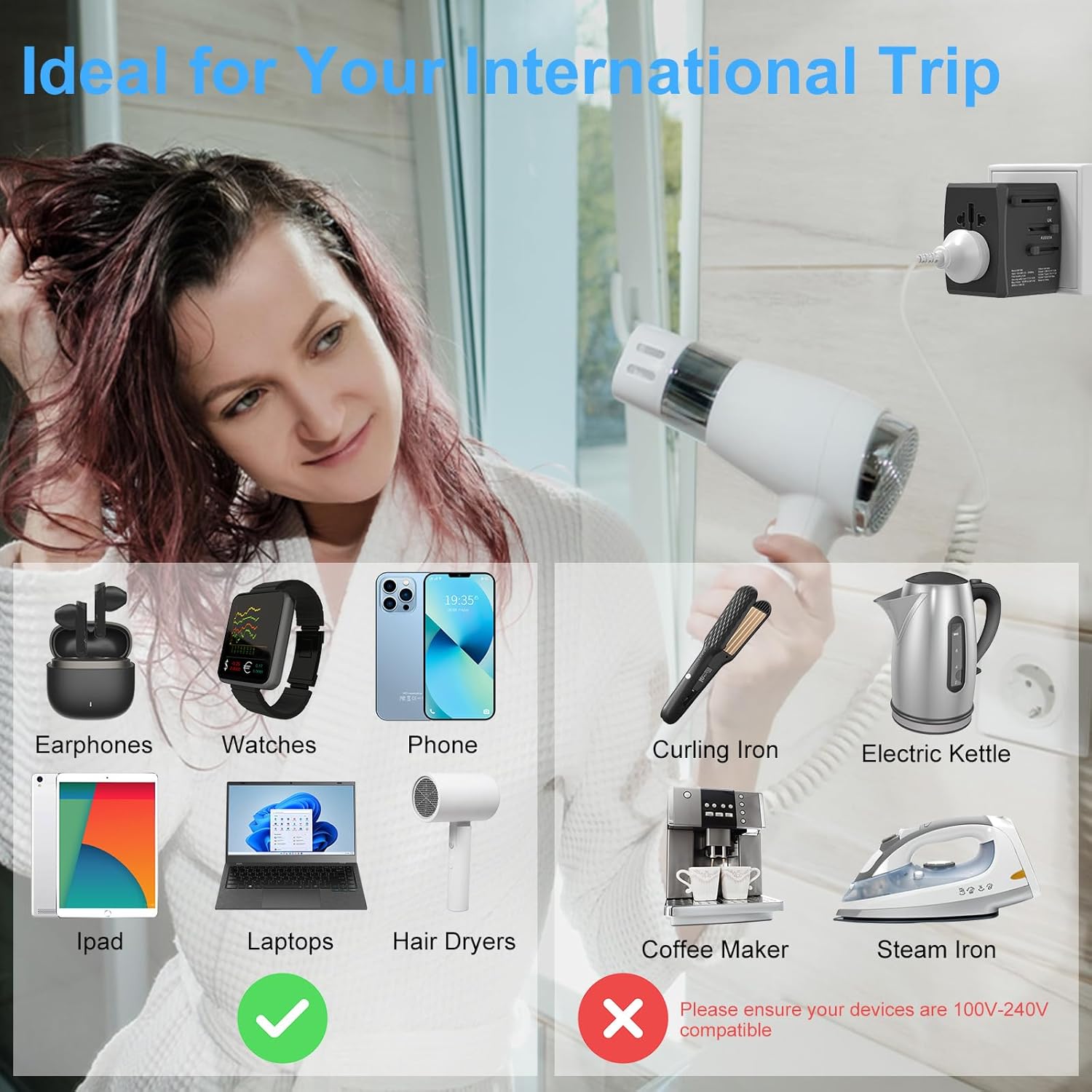 Universal Travel Adapter, 6-Port 6.0A 30W International Power Adapter with 4 USB-A, 2 USB-C Ports & 1 AC Outlet, European Travel Plug Adapter Travel Essentials(Type C/G/A/I) - Image 7