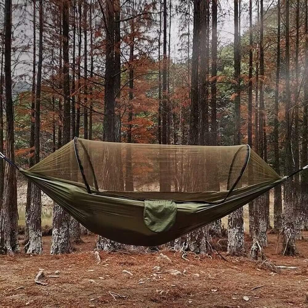 Hammocks for Outside with Mosquito Net,Camping Hammock Lightweight Portable Parachute 2 Person Outdoor Hammock for Indoor Backpacking Survival Travel Patio Army Green - Image 4