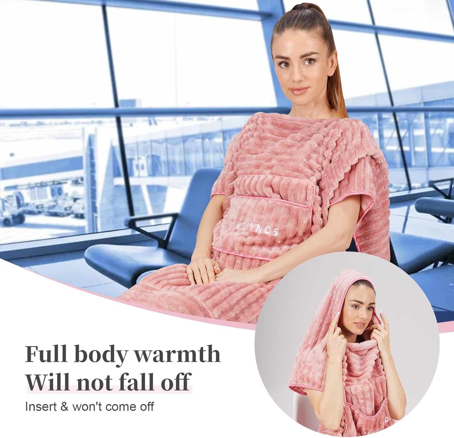 Travel Pillow and Blanket Set Travel Blanket Airplane Compact with Bag Travel Blanket Airplane Travel Essentials Car Blankets for Adults (Light Pink) - Image 3
