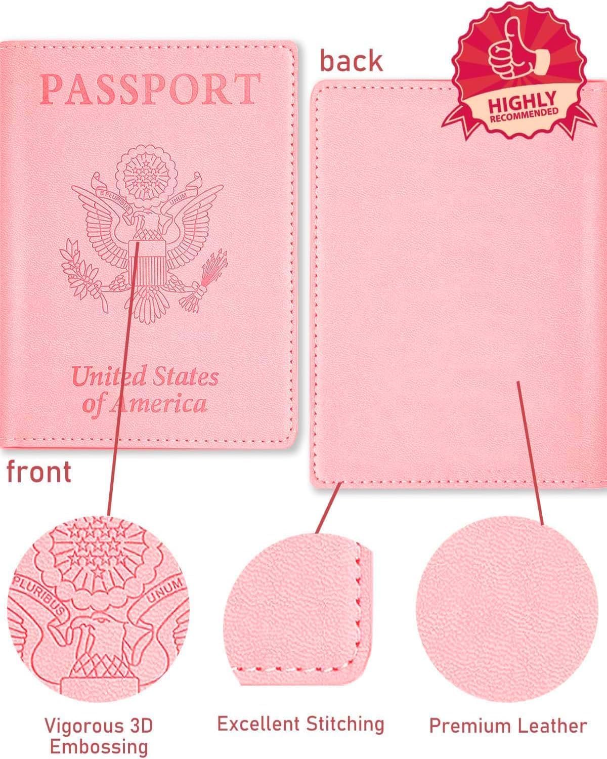 Sizobi Leather Passport Holder Covers, Passport Holder for Travel Women, RFID Blocking Wallet Case, International Travel Must Haves Travel Accessories for Women Men,Cruise Ship Essentials Gifts, Pink - Image 5