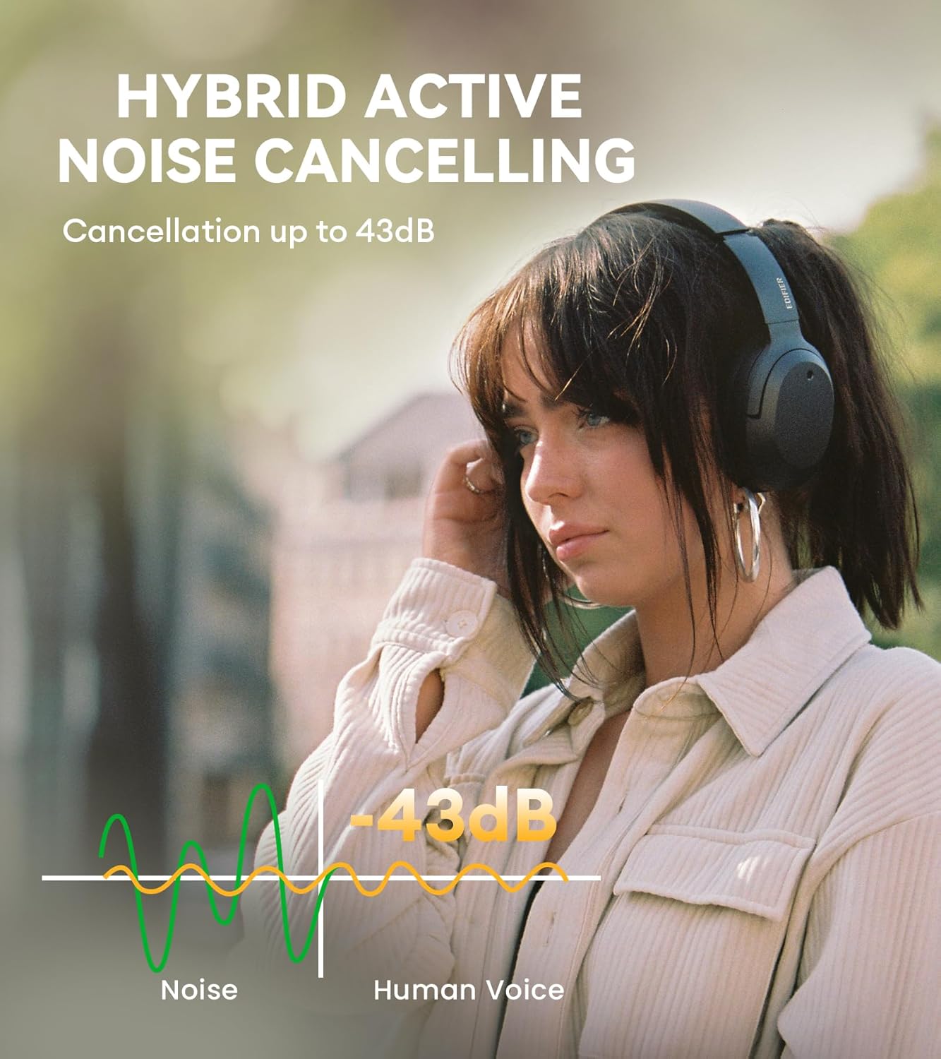 Edifier W820NB Plus Hybrid Active Noise Cancelling Headphones - LDAC Codec - Hi-Res Audio Wireless & Wired - Fast Charge - 49H Playtime - Over Ear Bluetooth V5.2 Headphones- Black - Image 4