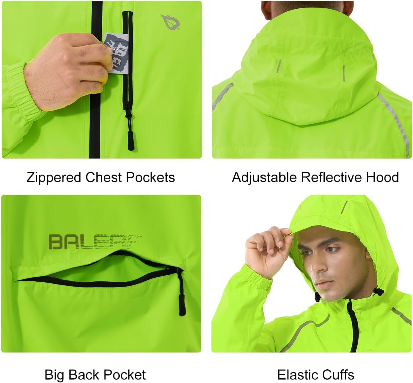 baleaf Men's Rain Jacket Waterproof Windbreaker Raincoat Running Cycling Hiking Gear Hood Lightweight Reflective Packable - Image 5
