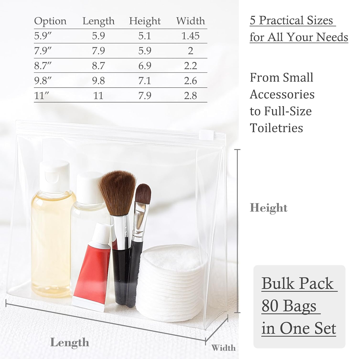 Circloophs Mini Clear Makeup Bag, 80 Pack Small Cosmetic Bags with Zipper TSA Approved Travel Bags Bulk for Toiletries Plastic EVA Water-resistant Reusable Pouches for Bathing Suit Bikini, 5.9” - Image 4