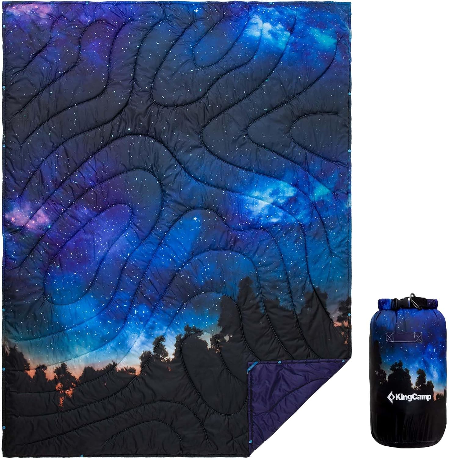 KingCamp Ultralight Camping Blanket, Packable Down Alternative Puffy Printed Wearable Blanket with Snap Buttons & Corner Loops Weatherproof Quilt for Outdoor Travel Stadium (79"L x 57"W, STARRYSKY) - Image 2