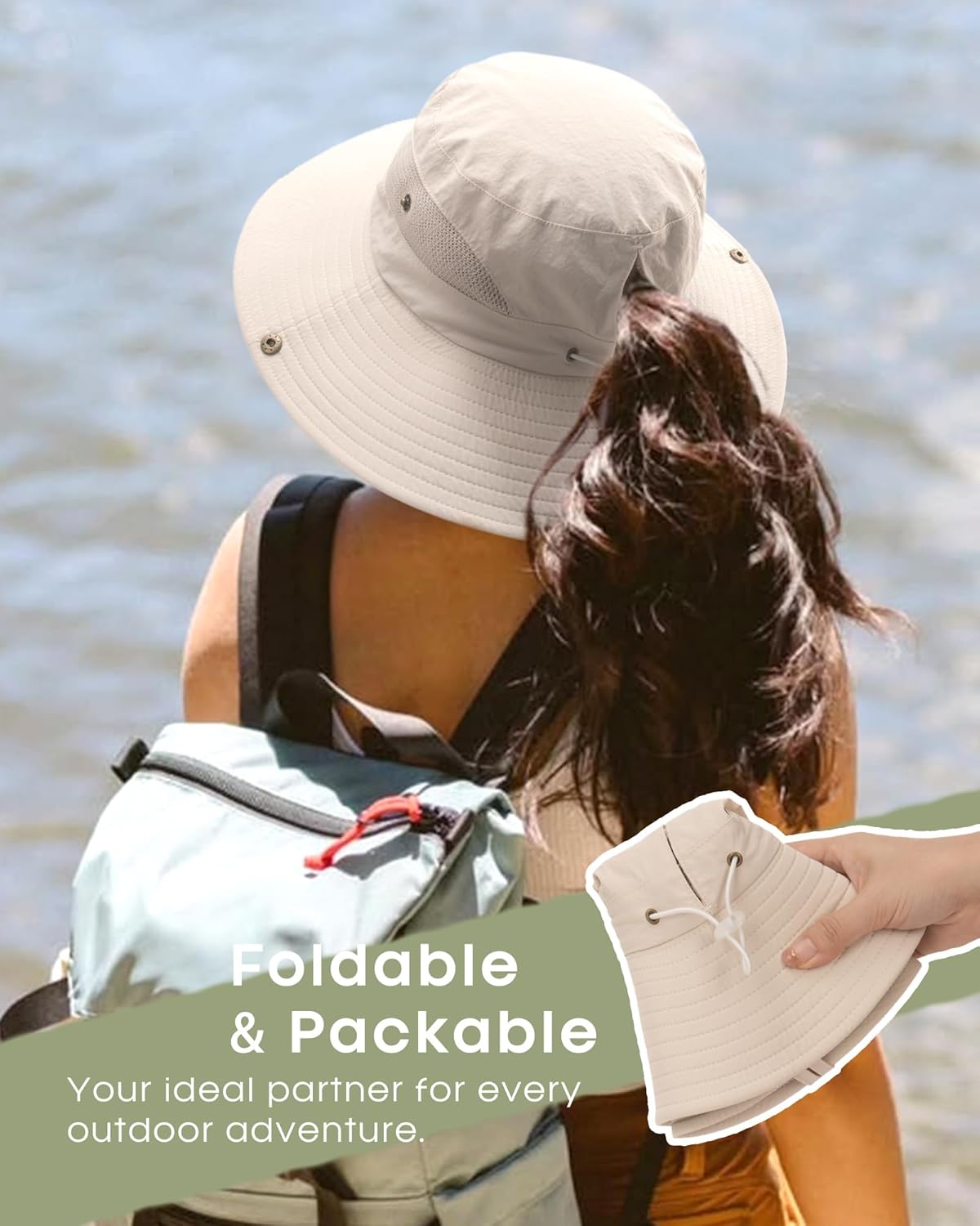 FURTALK Womens Sun Hat with Ponytail Hole Beach Hiking Summer Wide Brim UPF 80+ Outdoor Protection Foldable Bucket Hat - Image 5