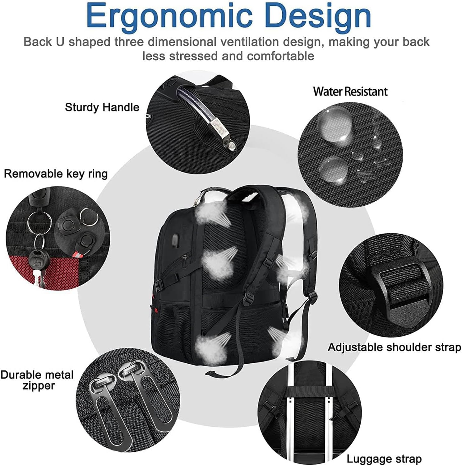 Z-MGKISS Extra Large Travel Backpack, 52L TSA Backpack 17.3 Inch, Anti-Theft 17 Inch Big Business Laptop Backpack for Men & Women, Water Resistant College Rucksack Bag with USB Port, Black - Image 6