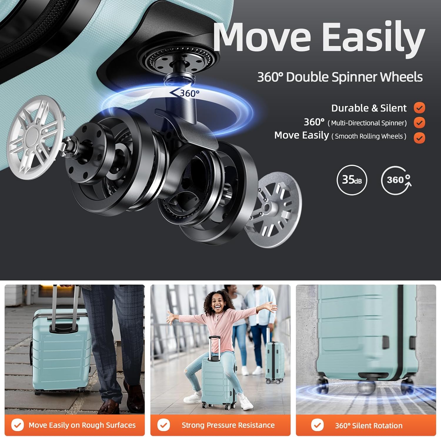 SHOWKOO Luggage Sets Expandable PC+ABS Durable Suitcase Double Wheels TSA Lock Mint Green - Image 4