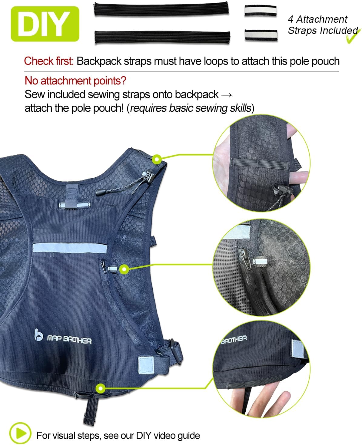 Trekking Poles Carry Bag, Waterproof & Lightweight Hiking Poles Storage Bag, Portable Storage Bag for Trekking Poles, Suitable for Running Hydration Vest & Backpacks - Image 4