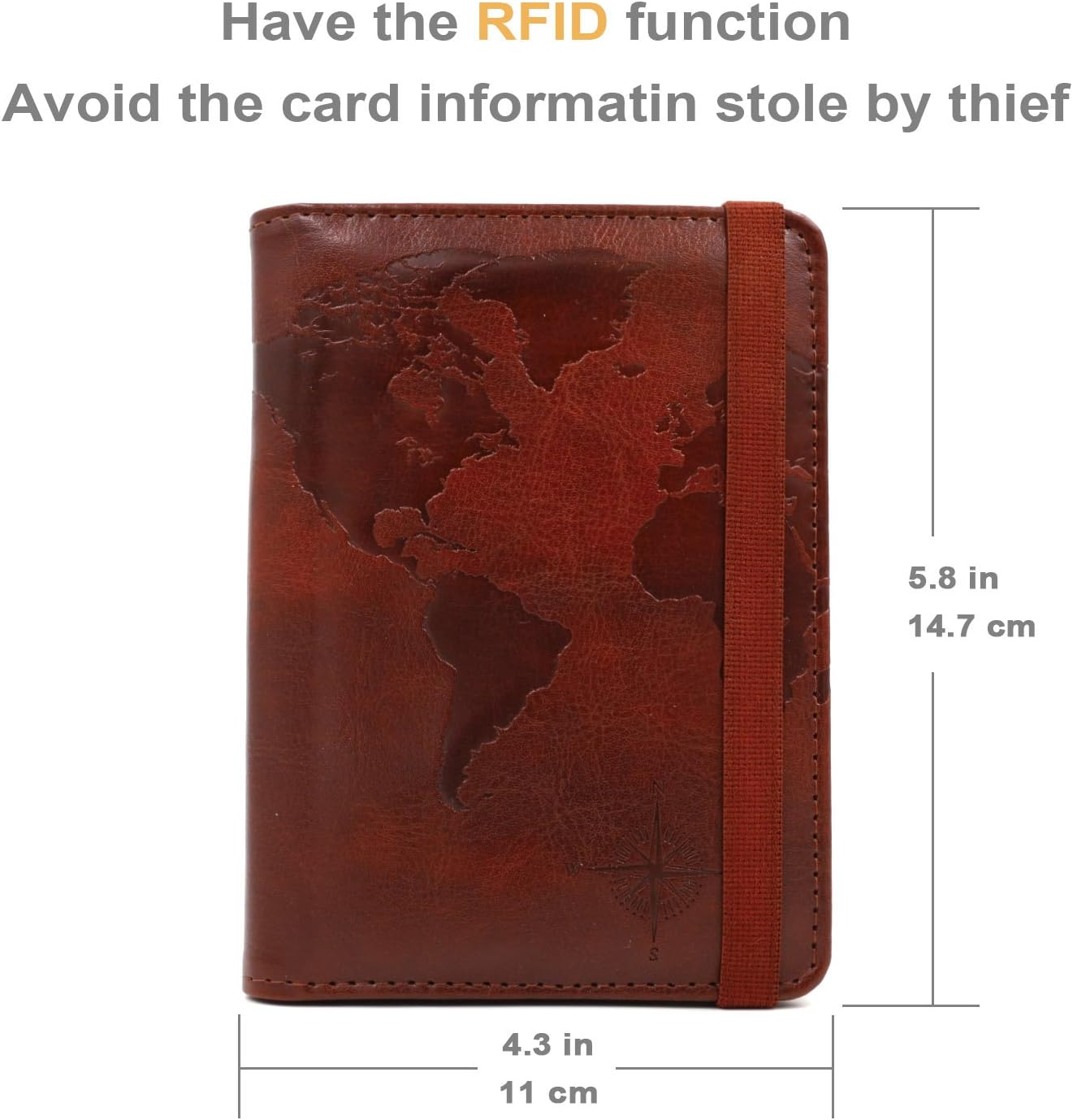 kandouren RFID Blocking Passport Holder Cover Case,Travel Luggage Passport Wallet Made with Brown Map Crazy Horse PU Leather for Men & Women - Image 5