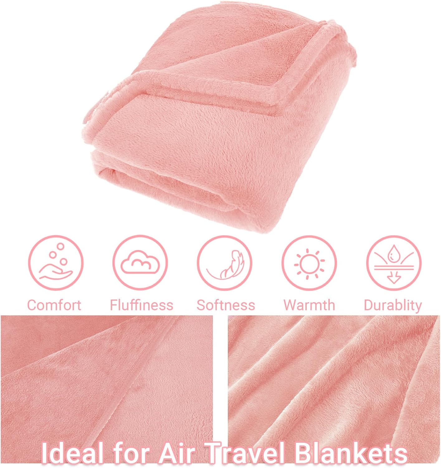 Travel Blanket & Pillow Set, 300 GSM Soft Fleece, 60x43 Inches, 3-in-1 Airplane Blanket, Travel Pillow and Blanket Set, Travel Blanket Airplane Compact with Bag, Travel Essentials, Pink - Image 5