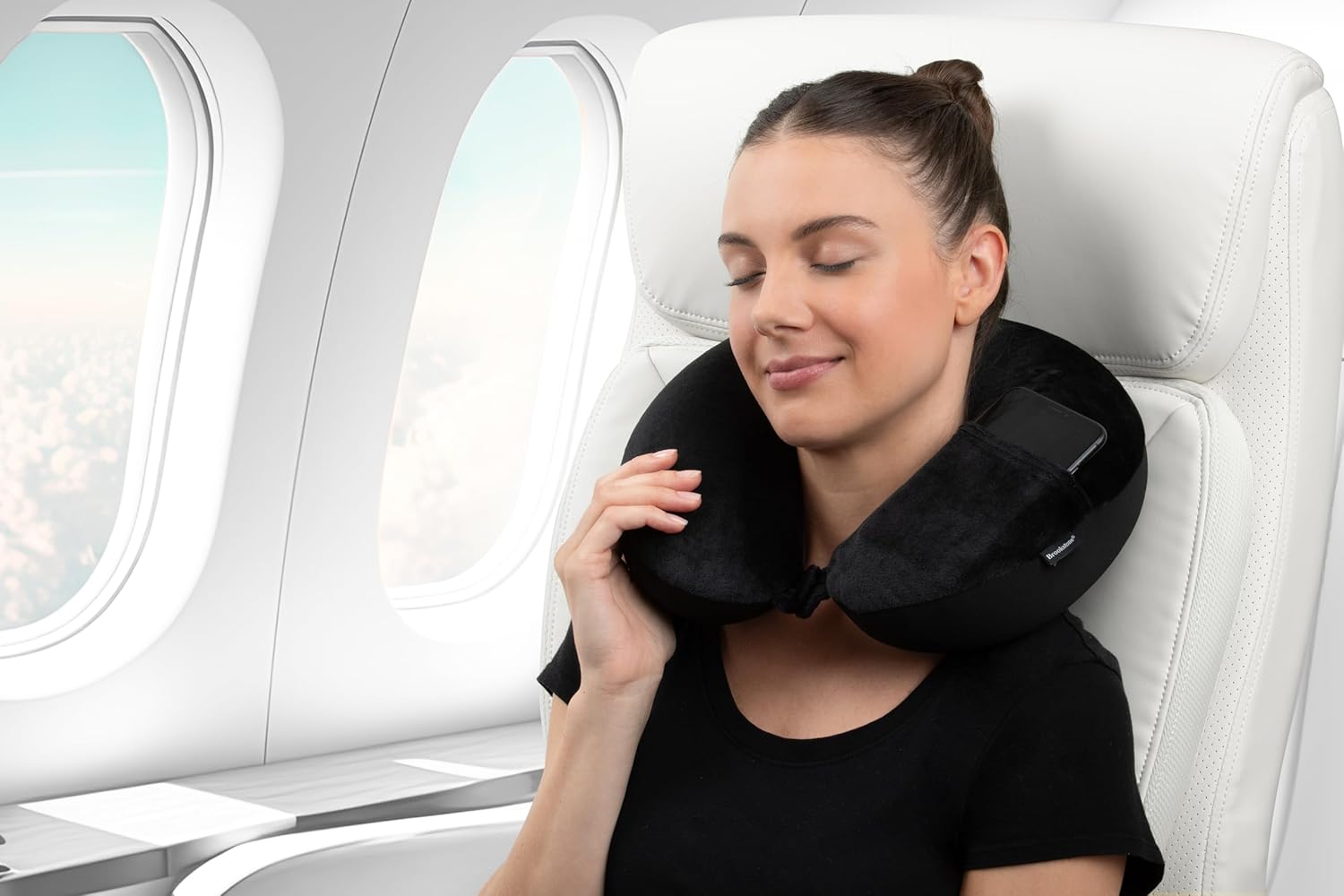 Brookstone Microbead Travel Head and Neck Pillow Lightweight and Plush with Phone or Headphone Pocket, Blue - Image 7