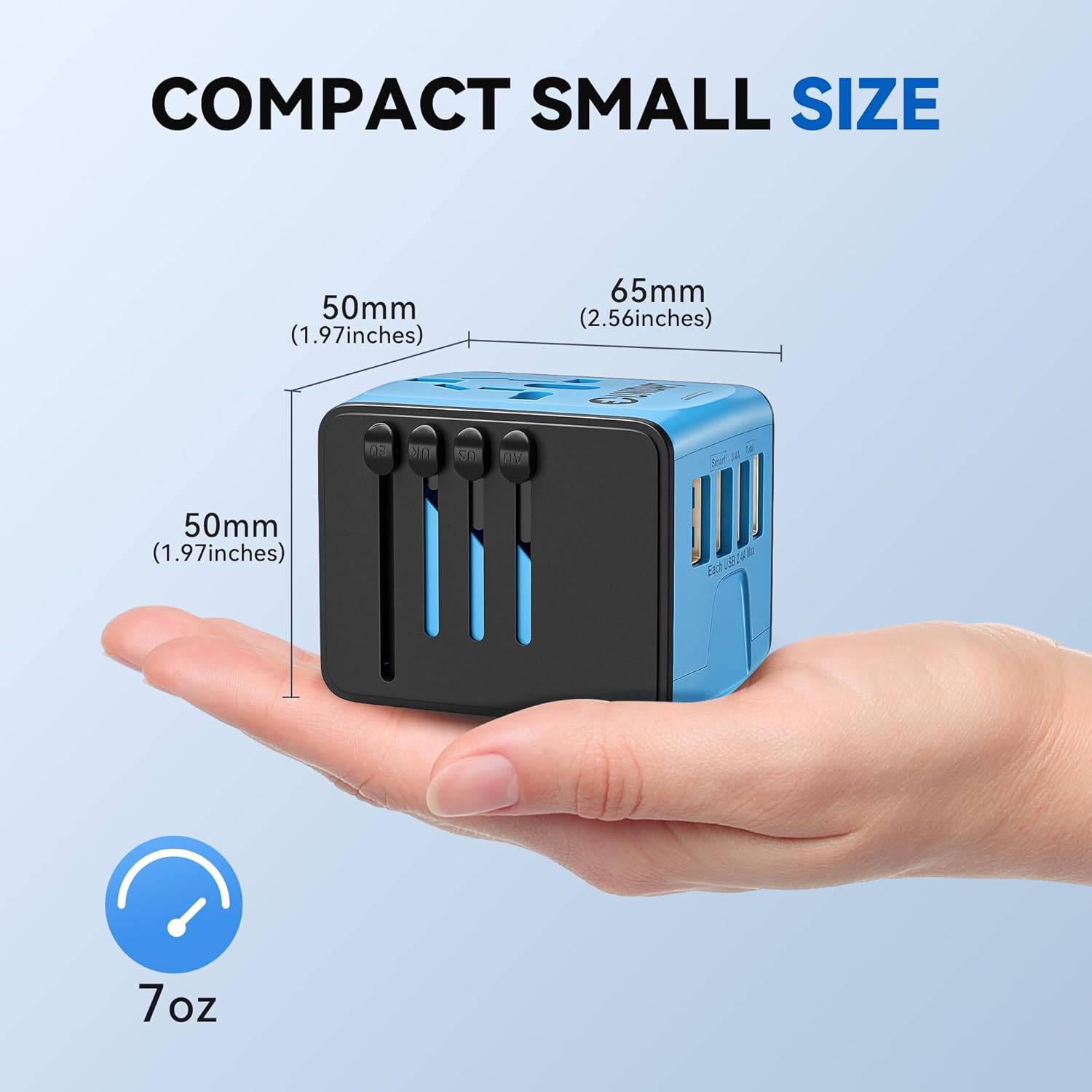 Unidapt Universal Travel Adapter, International Plug Adapter Fast 2,4A 4-USB European Power Plug, AC Wall Charger - Worldwide Outlet for Europe US USA UK EU AUS, Blue - Image 5