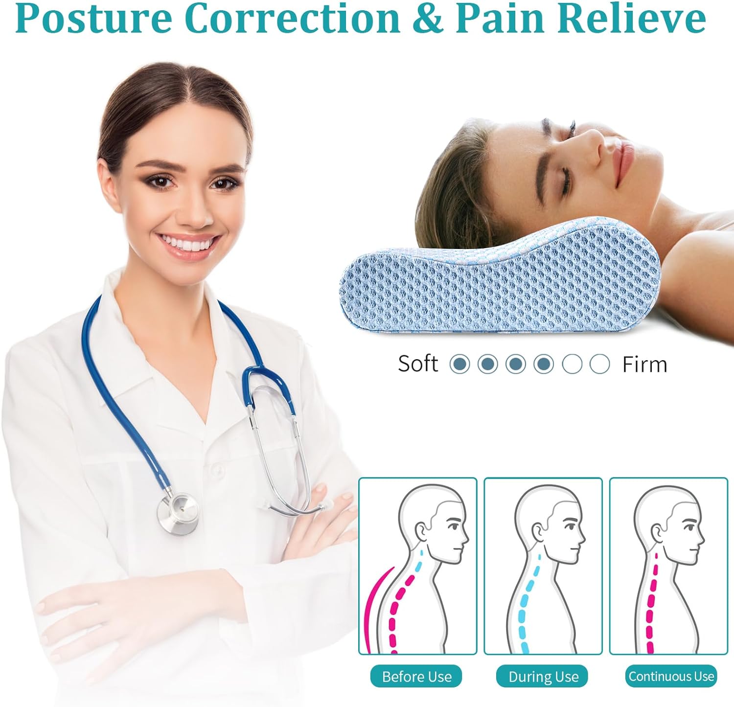 Neck Pillow Memory Foam Pillows - Cooling Neck Support Pillow for Pain Relief, Ergonomic Cervical Pillow for Sleeping, Orthopedic Contour Bed Pillow for Side, Back & Stomach Sleepers - Image 7
