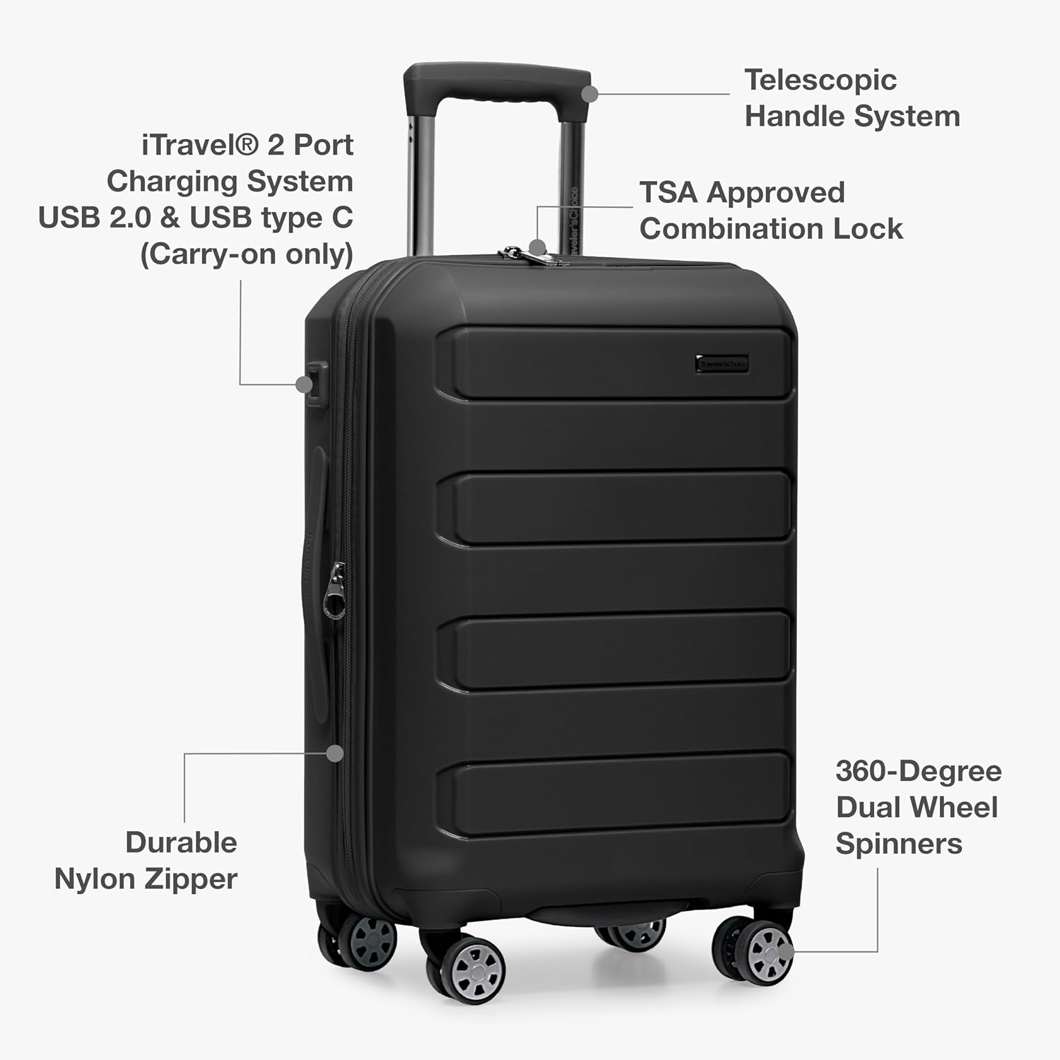 Traveler's Choice Pagosa Indestructible Hardshell Expandable Spinner Luggage, Black, 22-Inch Carry-on - Image 8